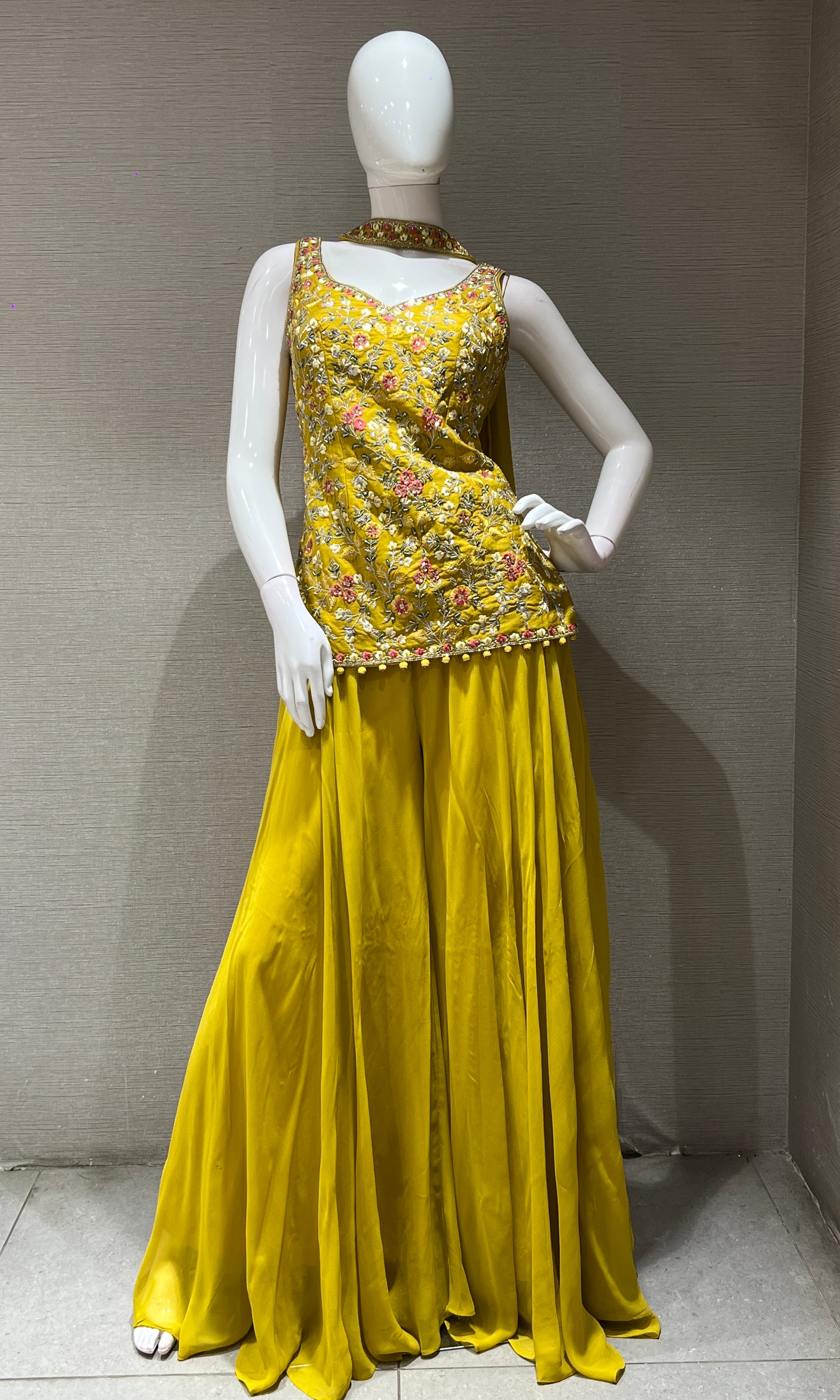 Yellow FLORAL PEPLUM palazzo SET