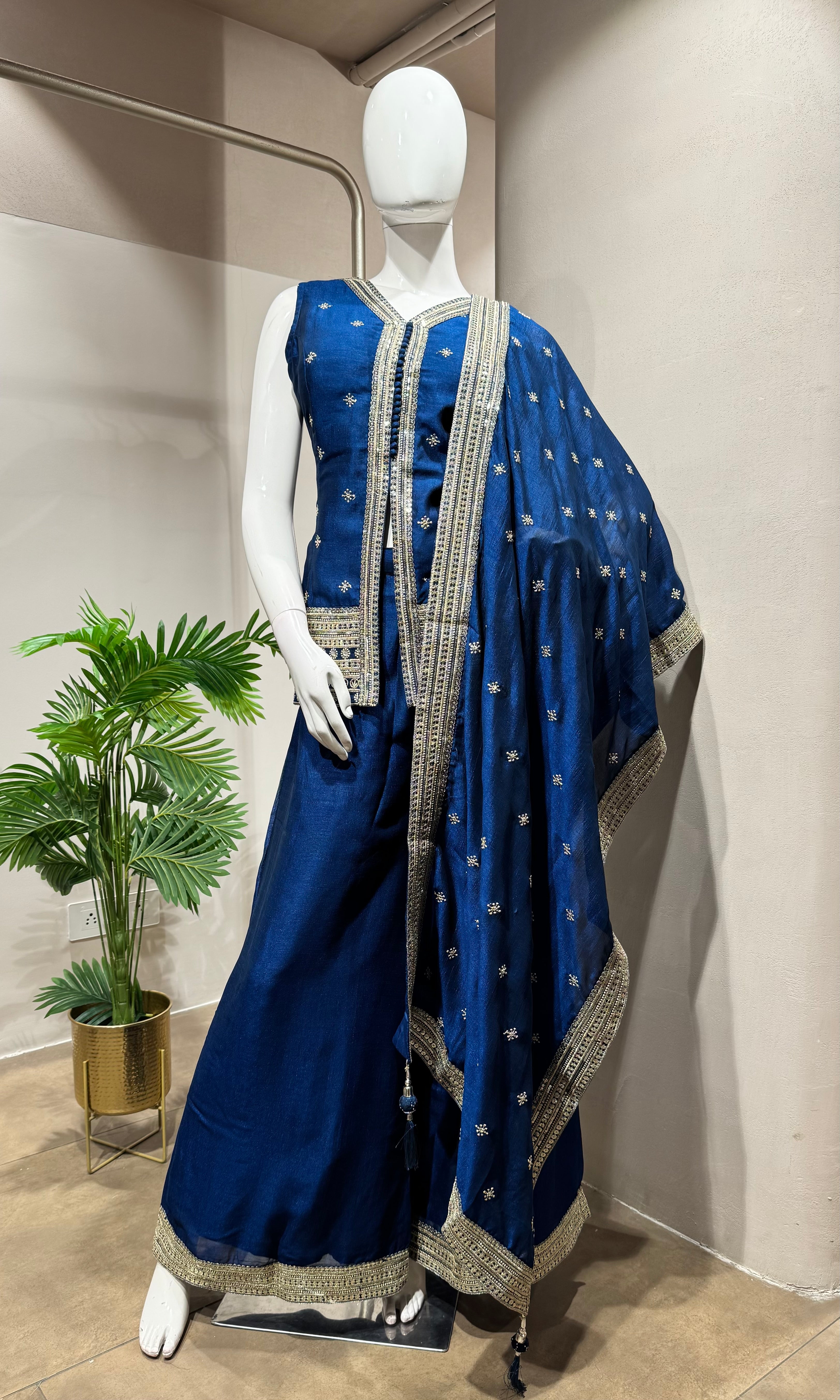 Blue Gold Embroidery sharara set