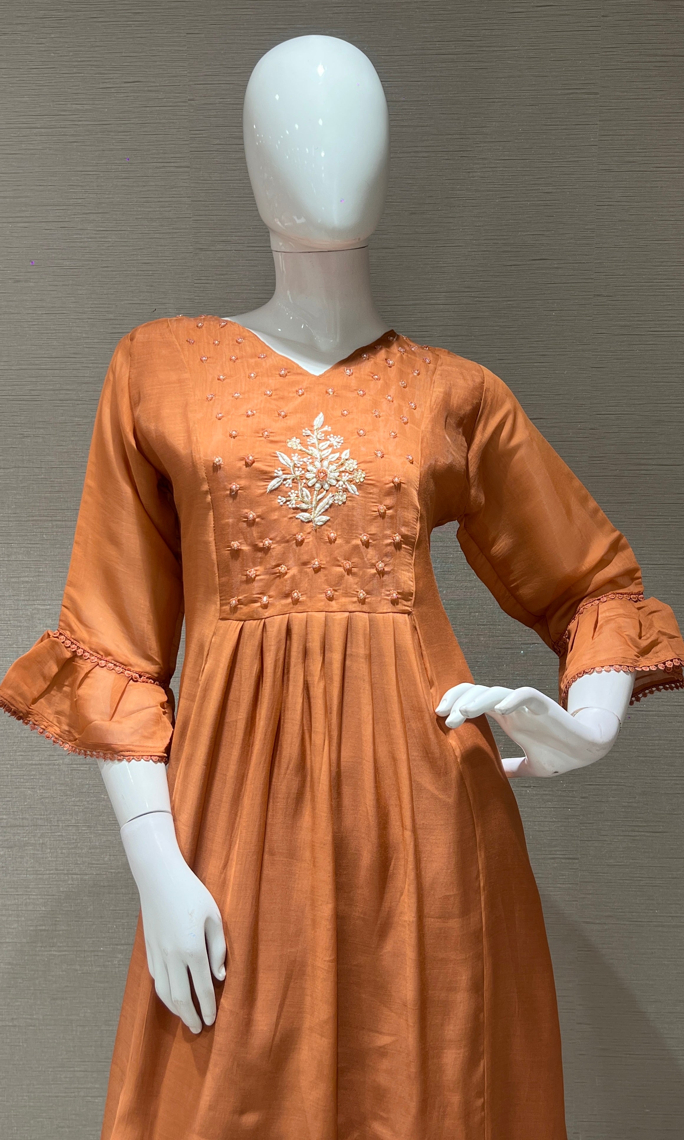 Rust floral embroidered kurta set