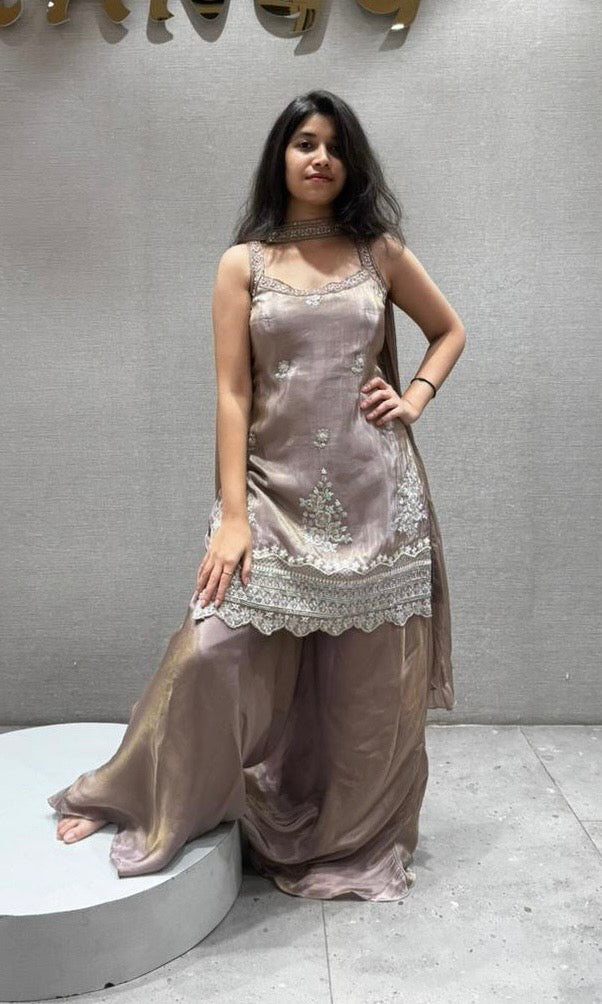 Iced Mocha Shimmer Sharara Set