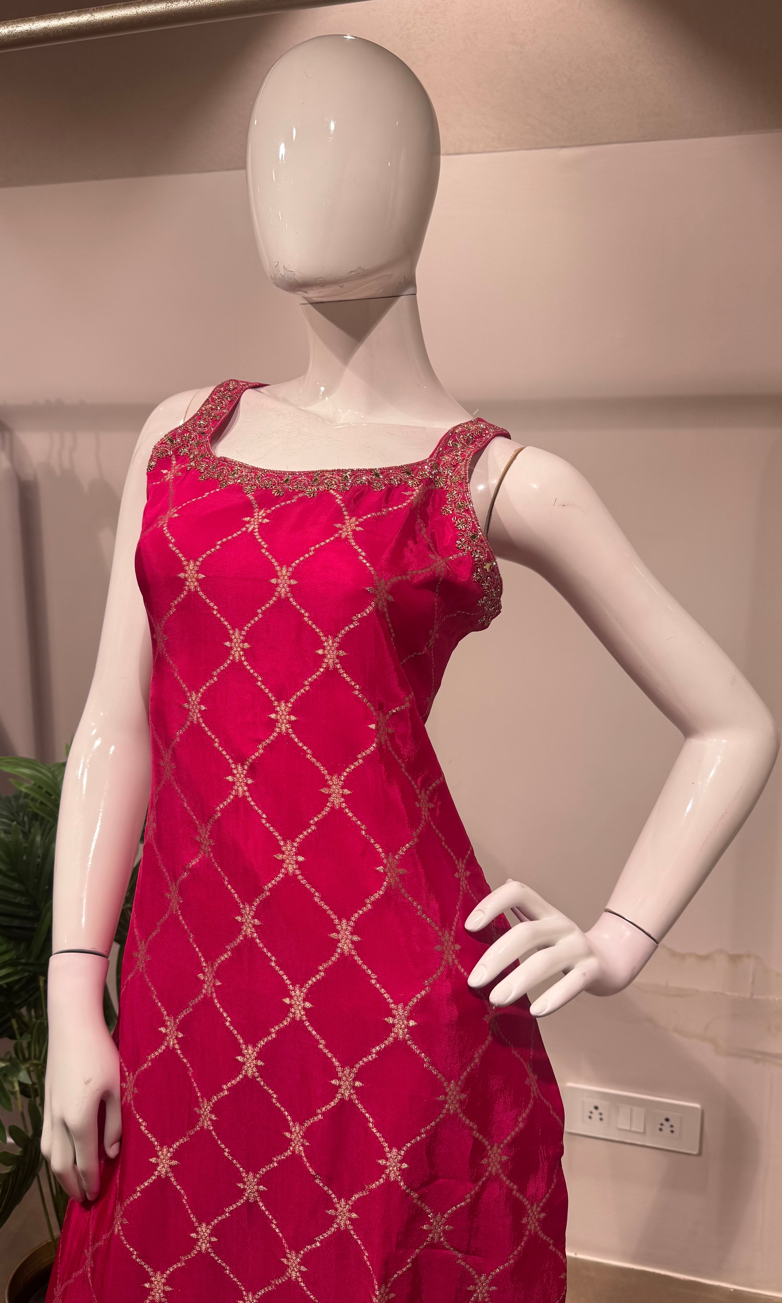 Pink Silk Straight kurta set