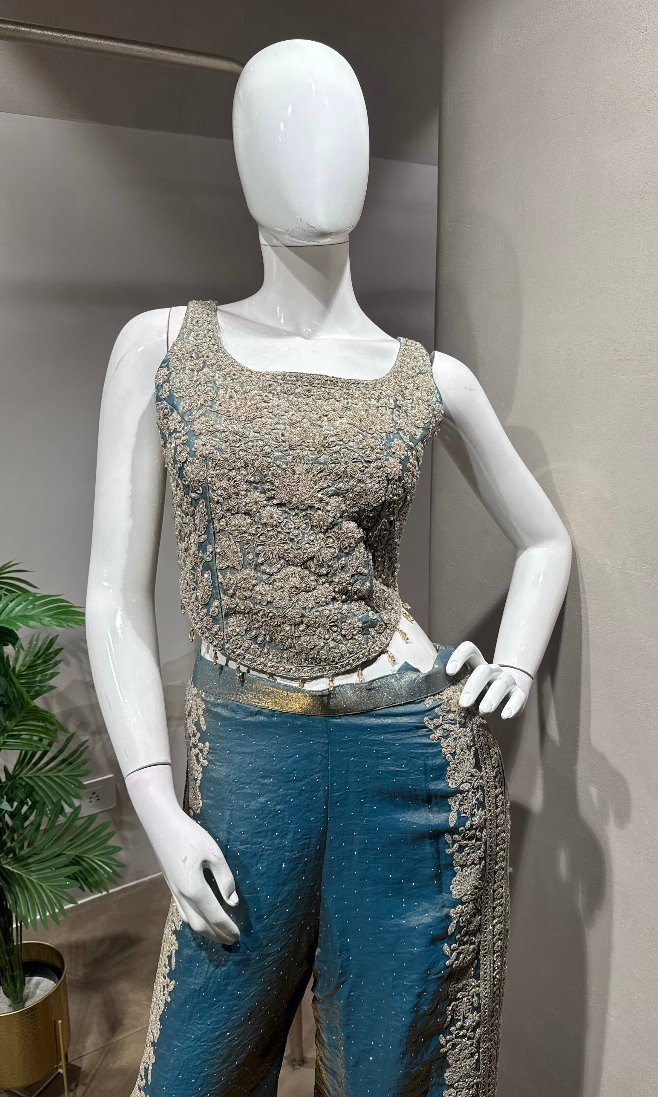 Blue golden Embroidered palazzo Set