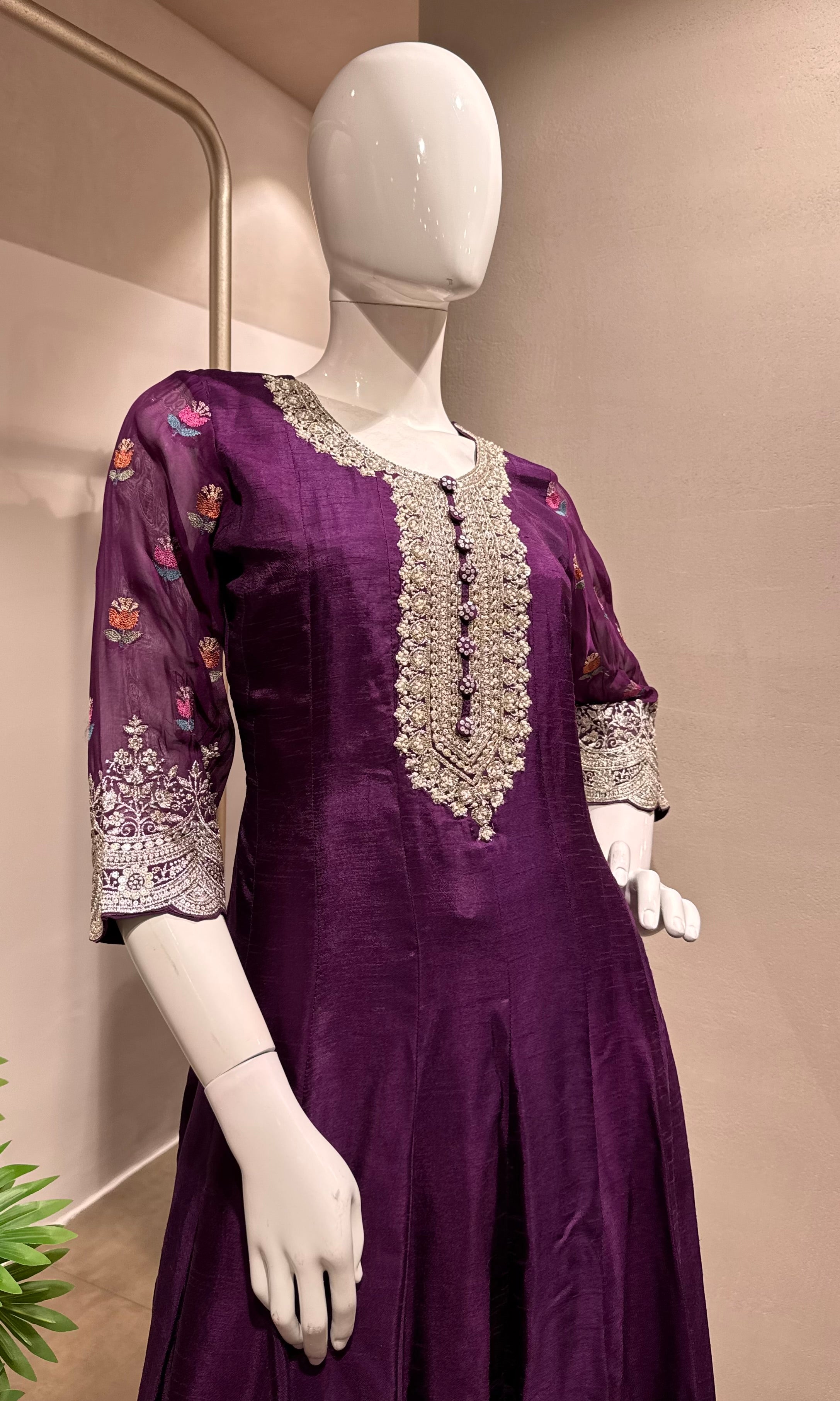 Royal Purple Embroidered Anarkali Set