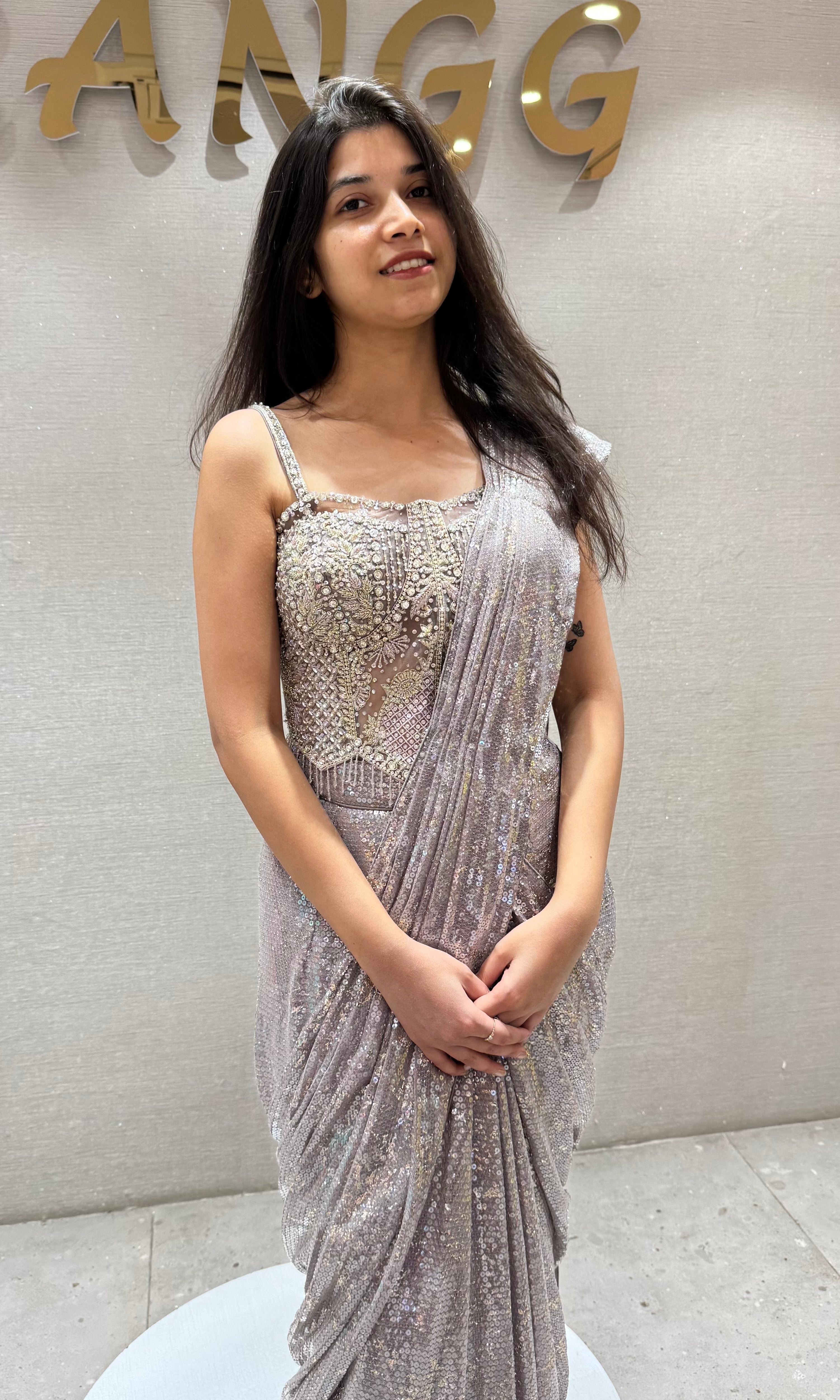 Light purple beaded corset DRAPE SAREE