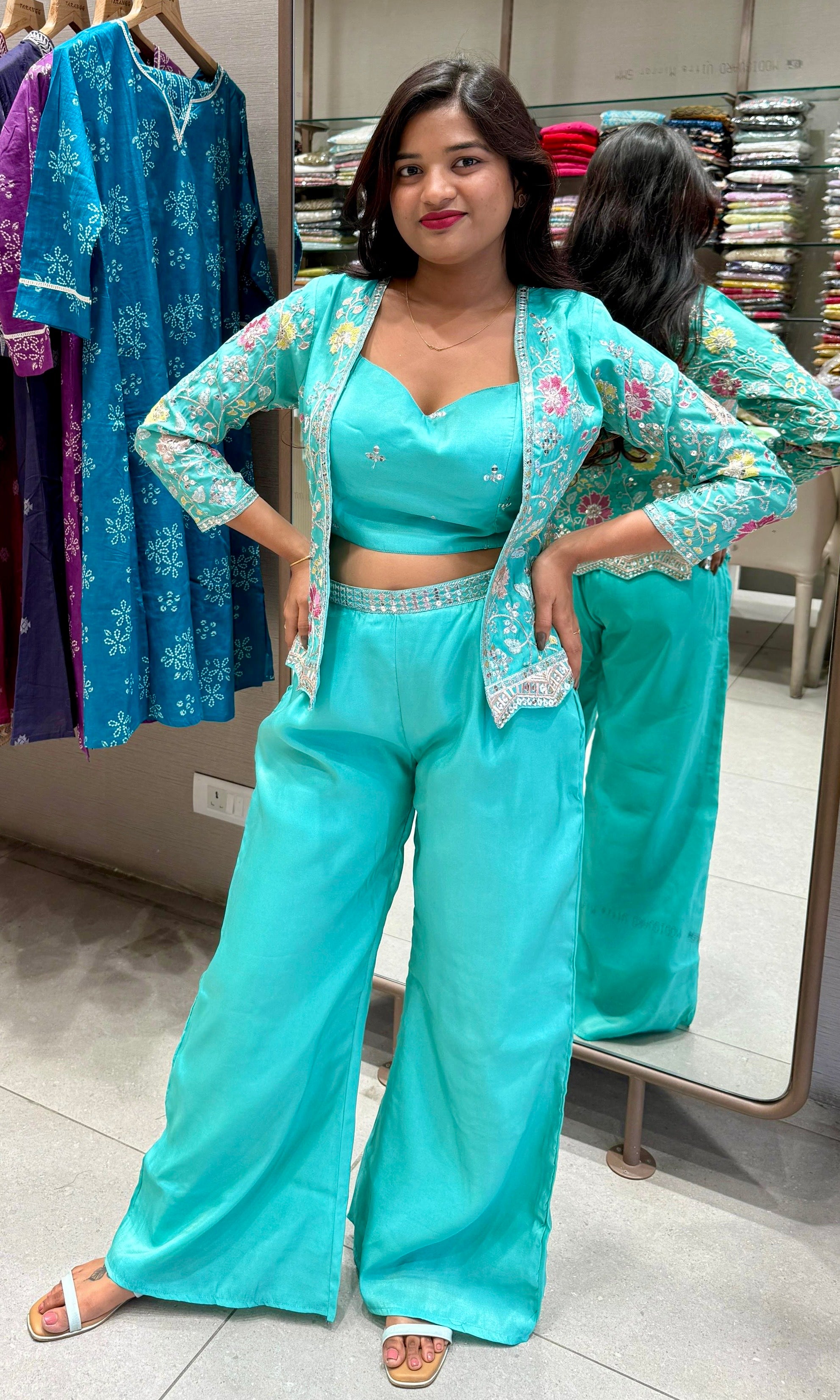 Blue palazzo with jacket