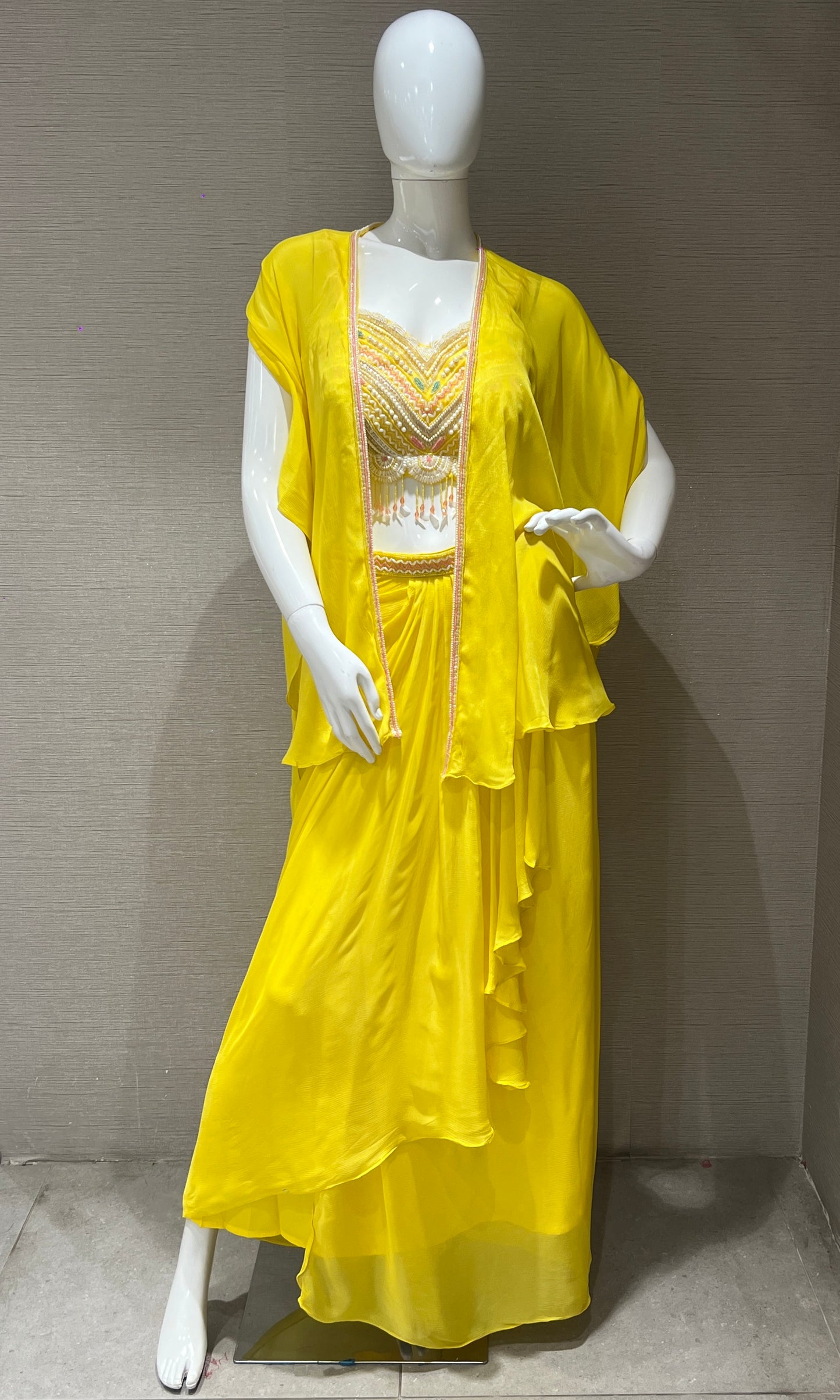 ⭐️Yellow 3 piece Indo western dress with cape ⭐️