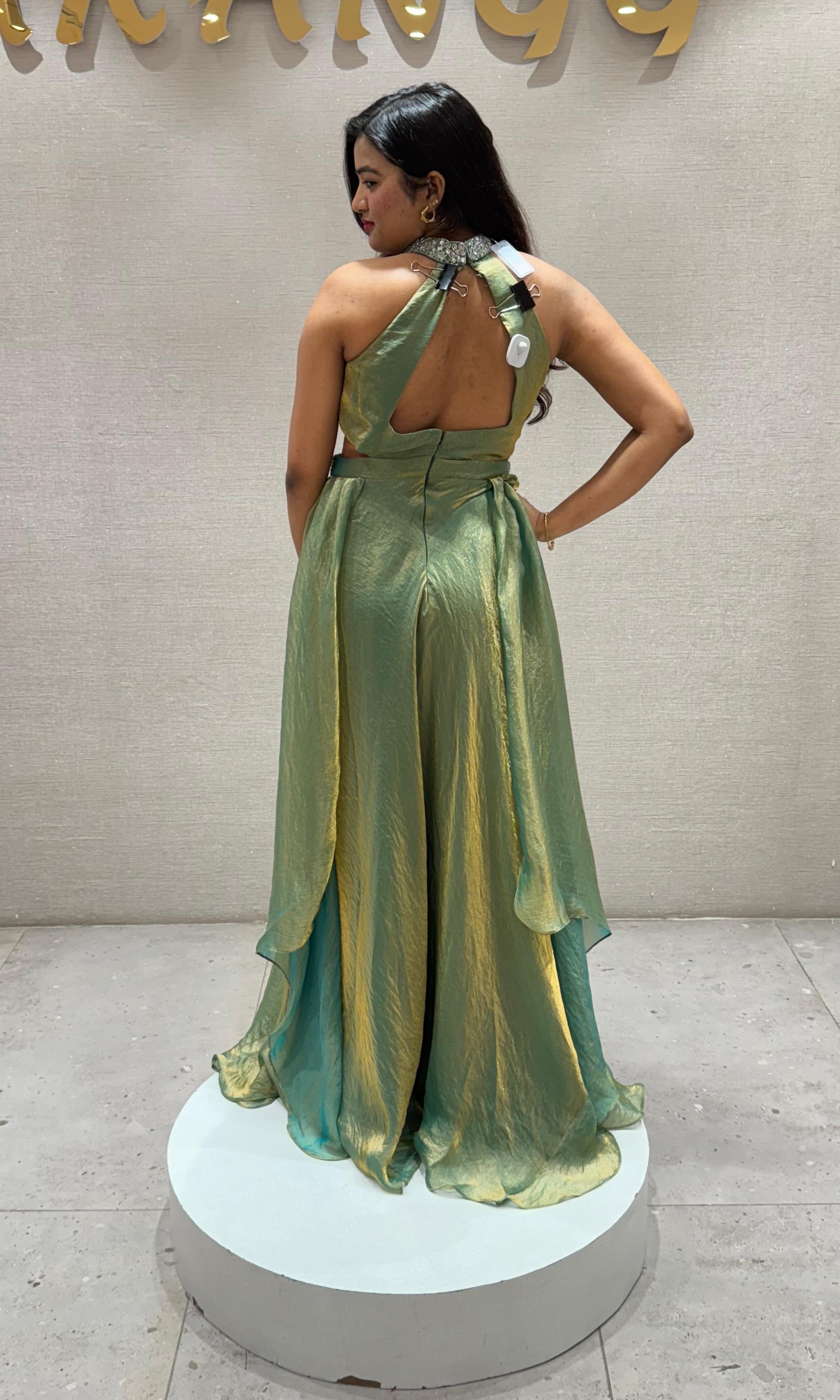 Green EMBROIDERED LONG GOWN DRESS