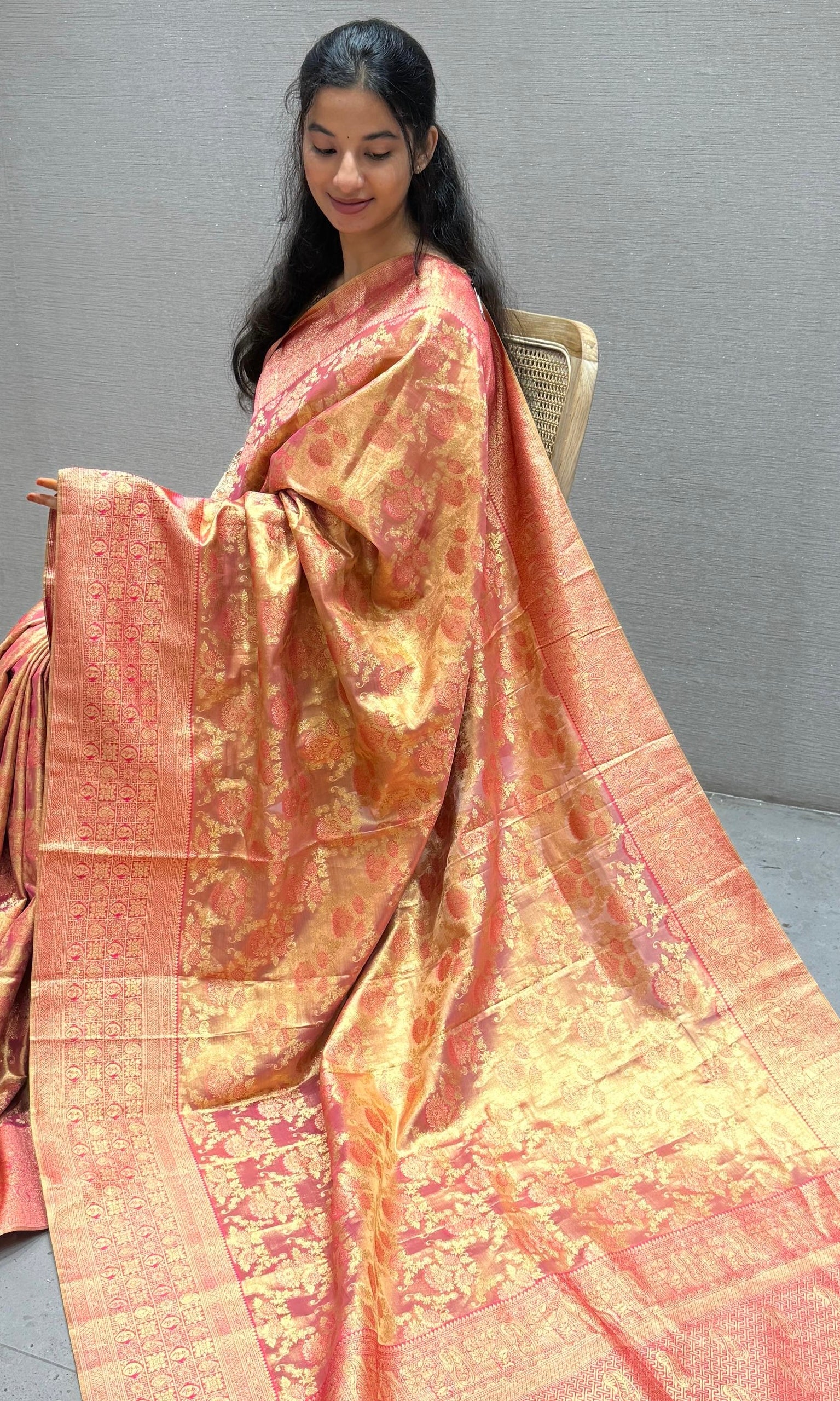 Pink saree with ready blouse