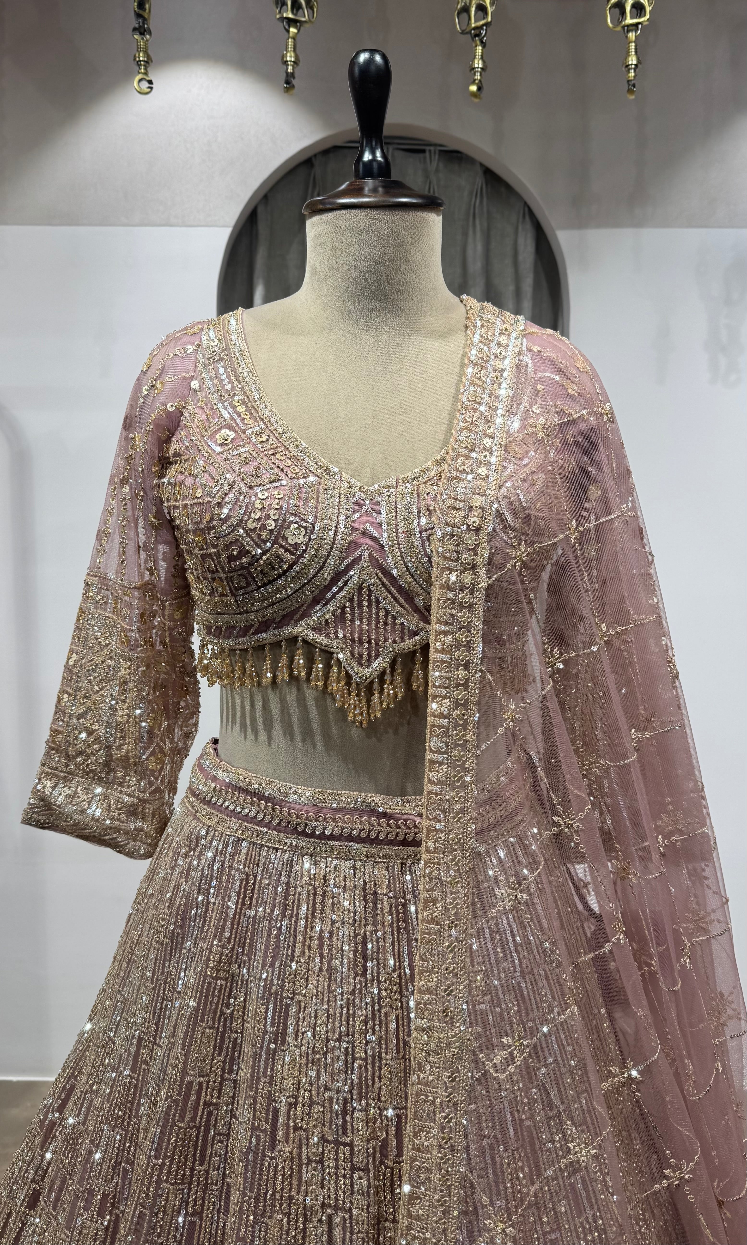 Pink Rose Gold Embroidered Lehenga with Dupatta