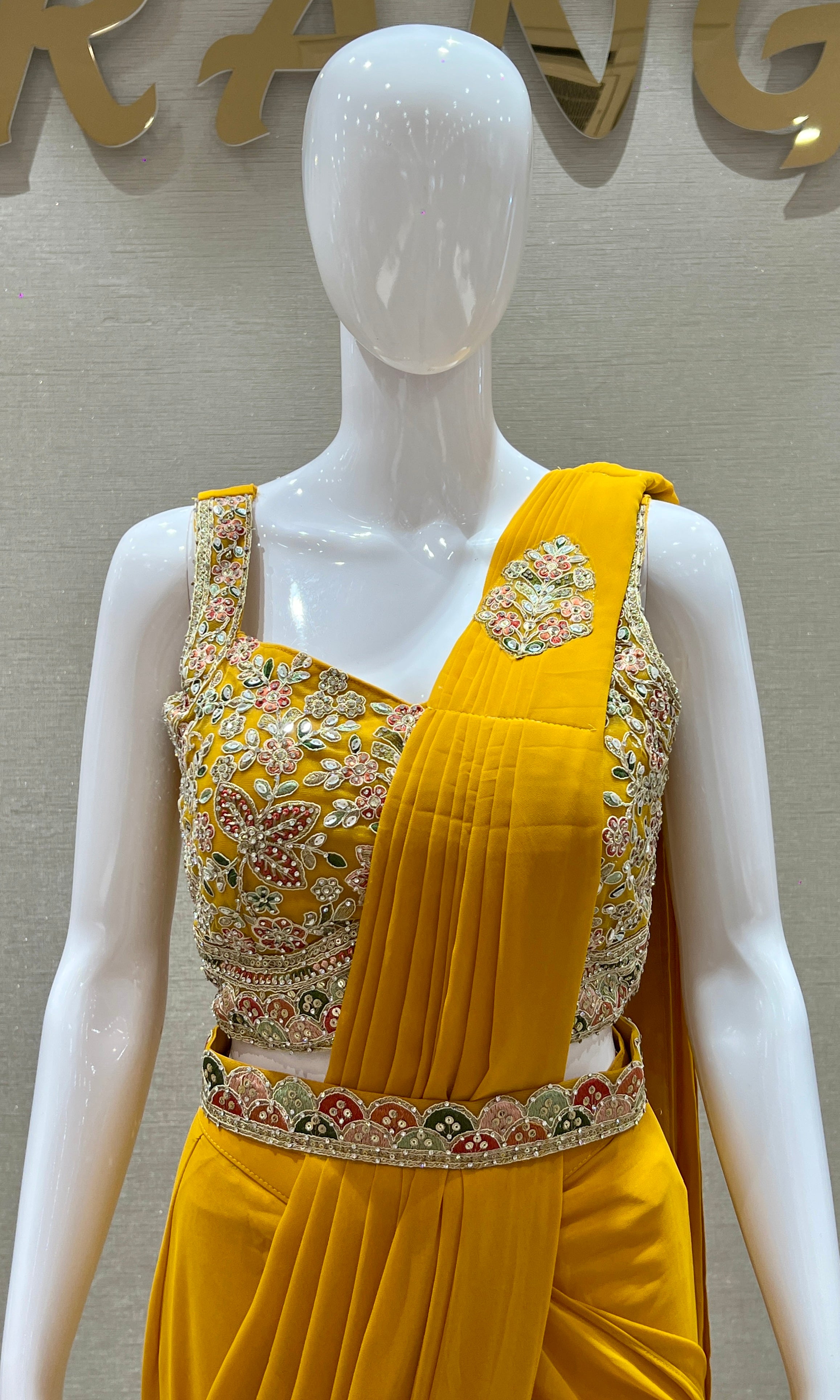 Yellow one minute saree