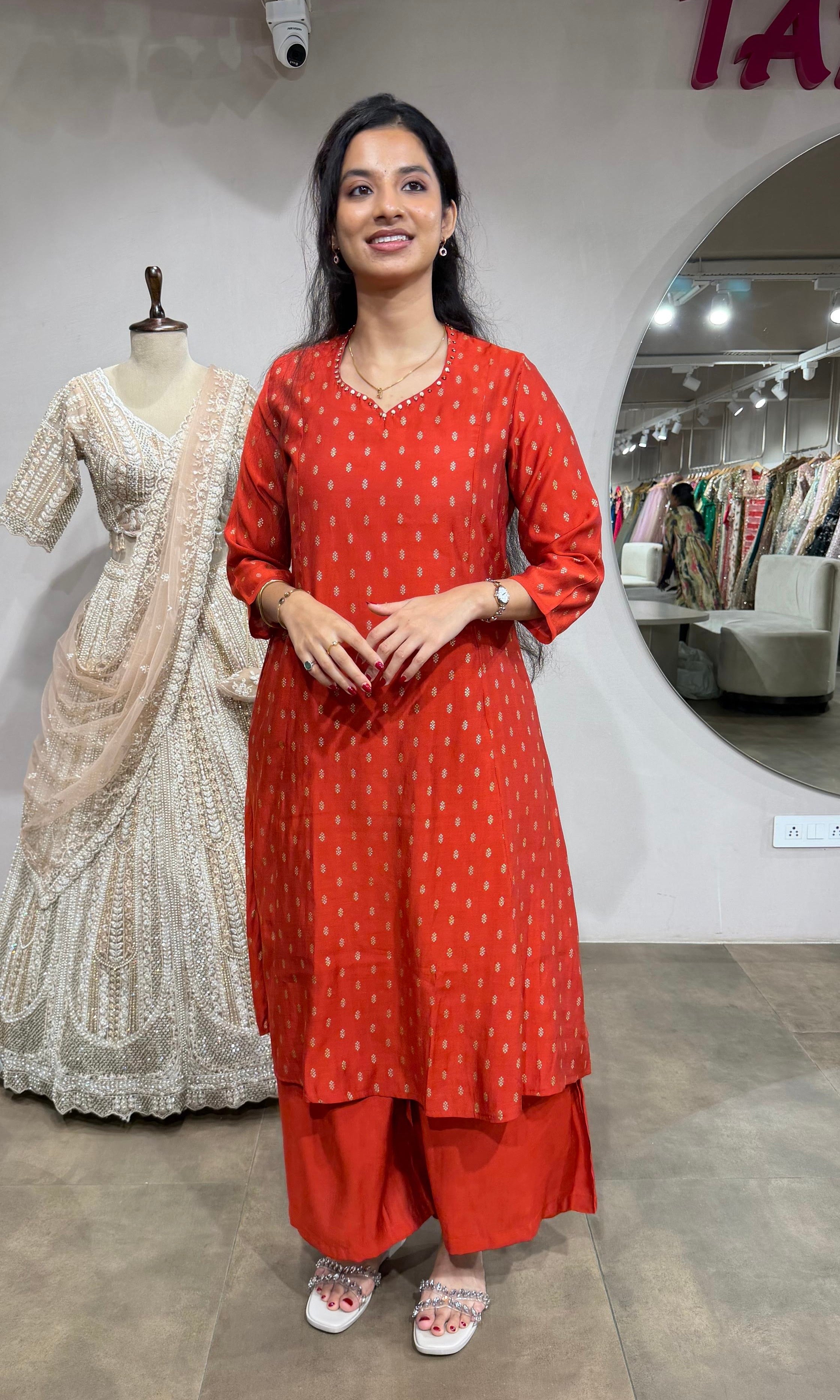 RUST Bandhani Printed Straight Kurta Set