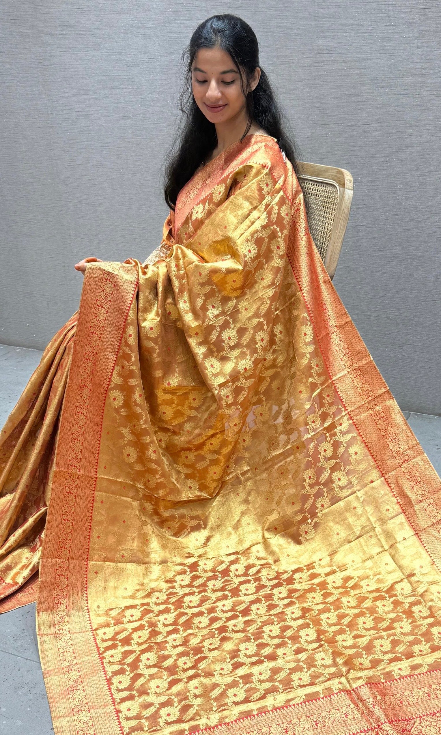 Red saree with ready blouse