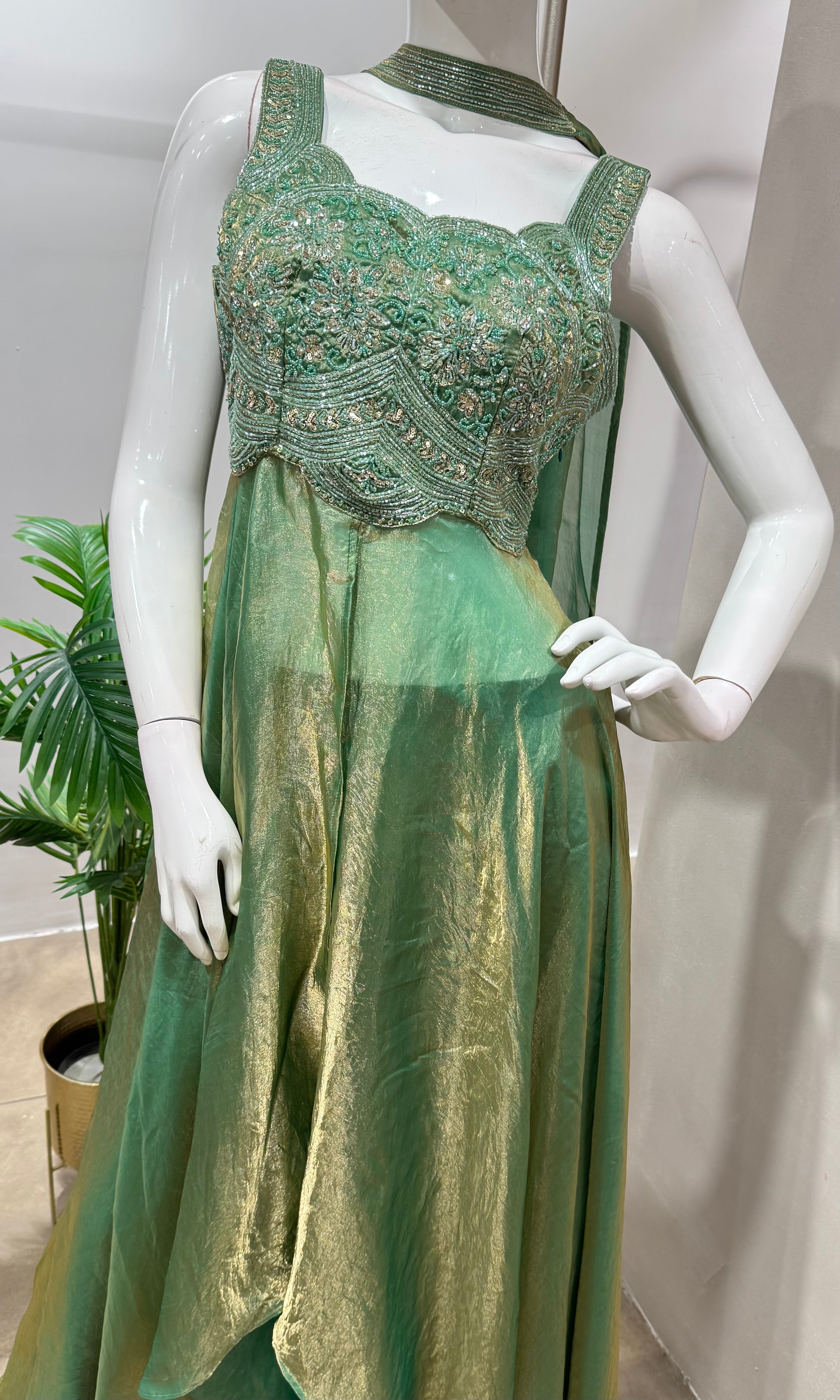 Green embroidered anarkali set