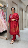 Maroon Silk Straight Kurta Set with Dupatta