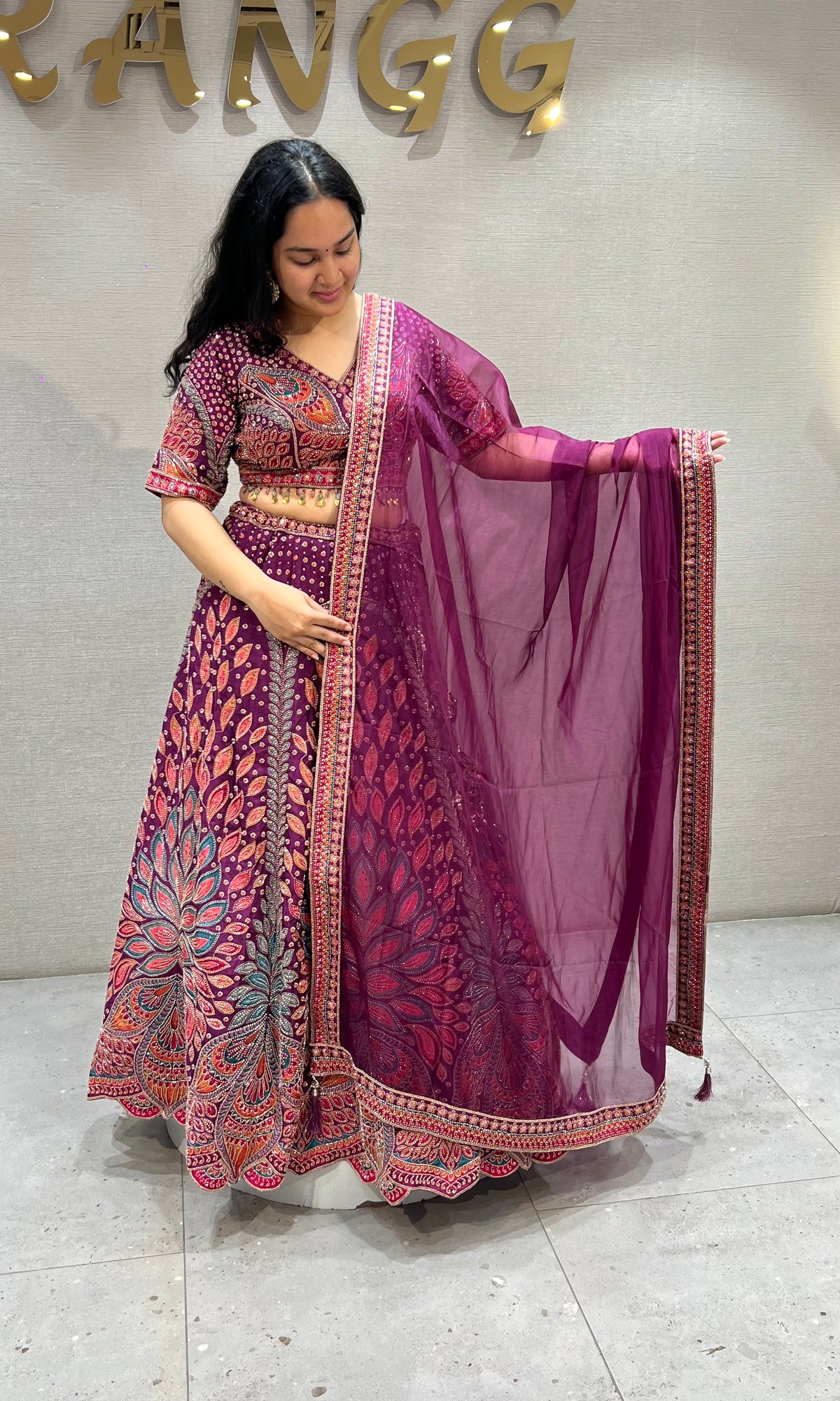 Royal Purple Floral Embroidered Lehenga Choli Set