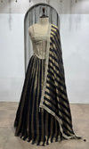 black and gold striped corset lehenga