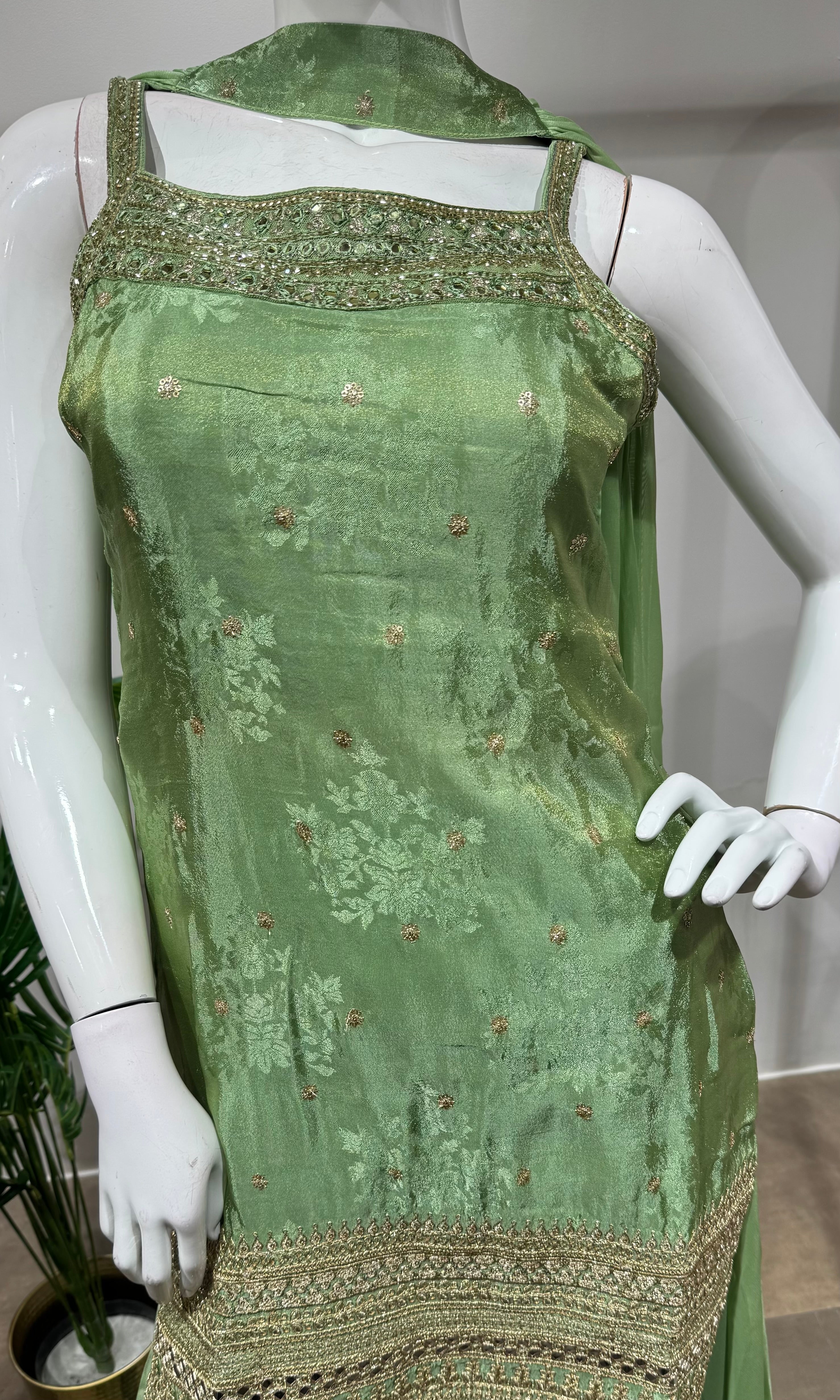 Green Embroidered Sharara Suit
