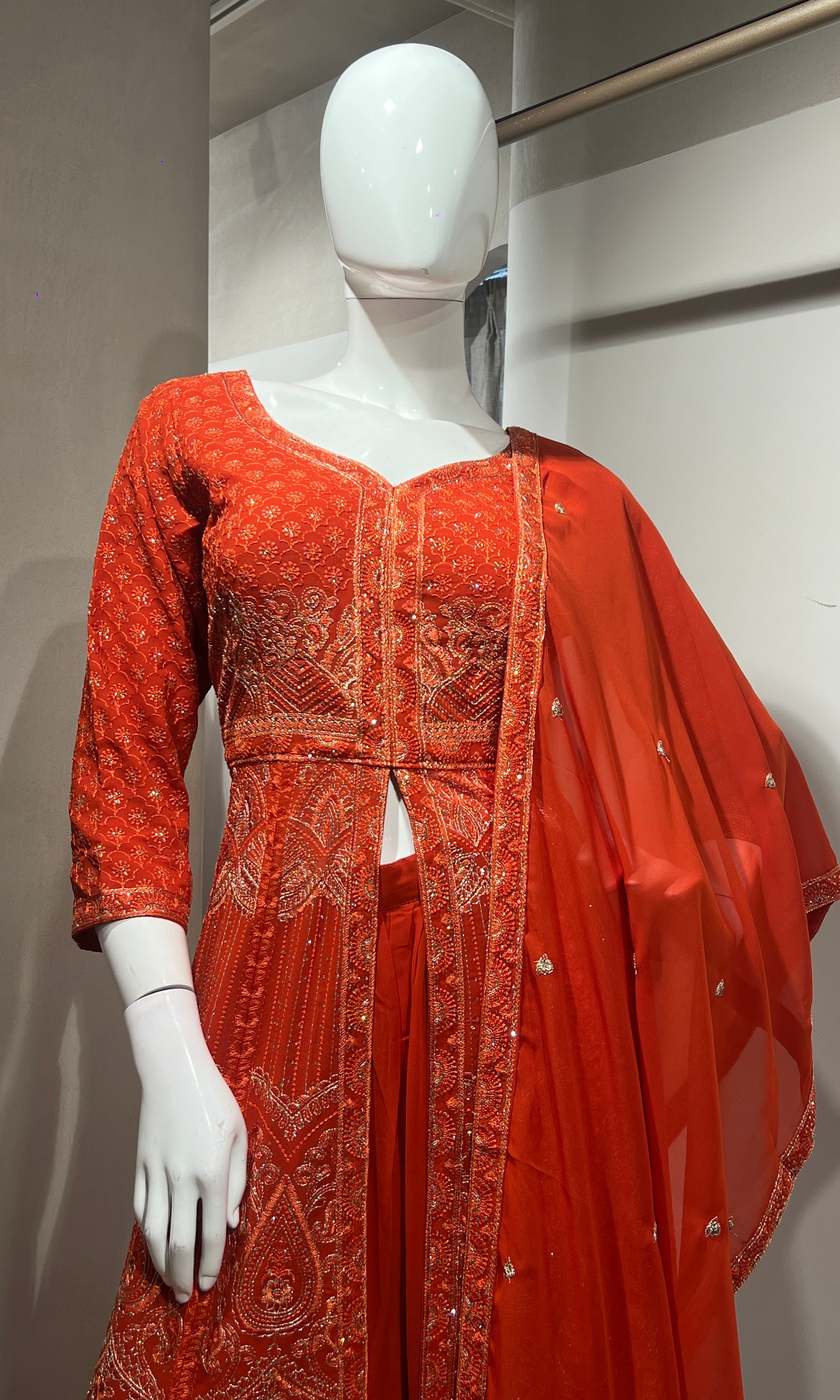 Orange FRONT SLIT ANARKALI SET