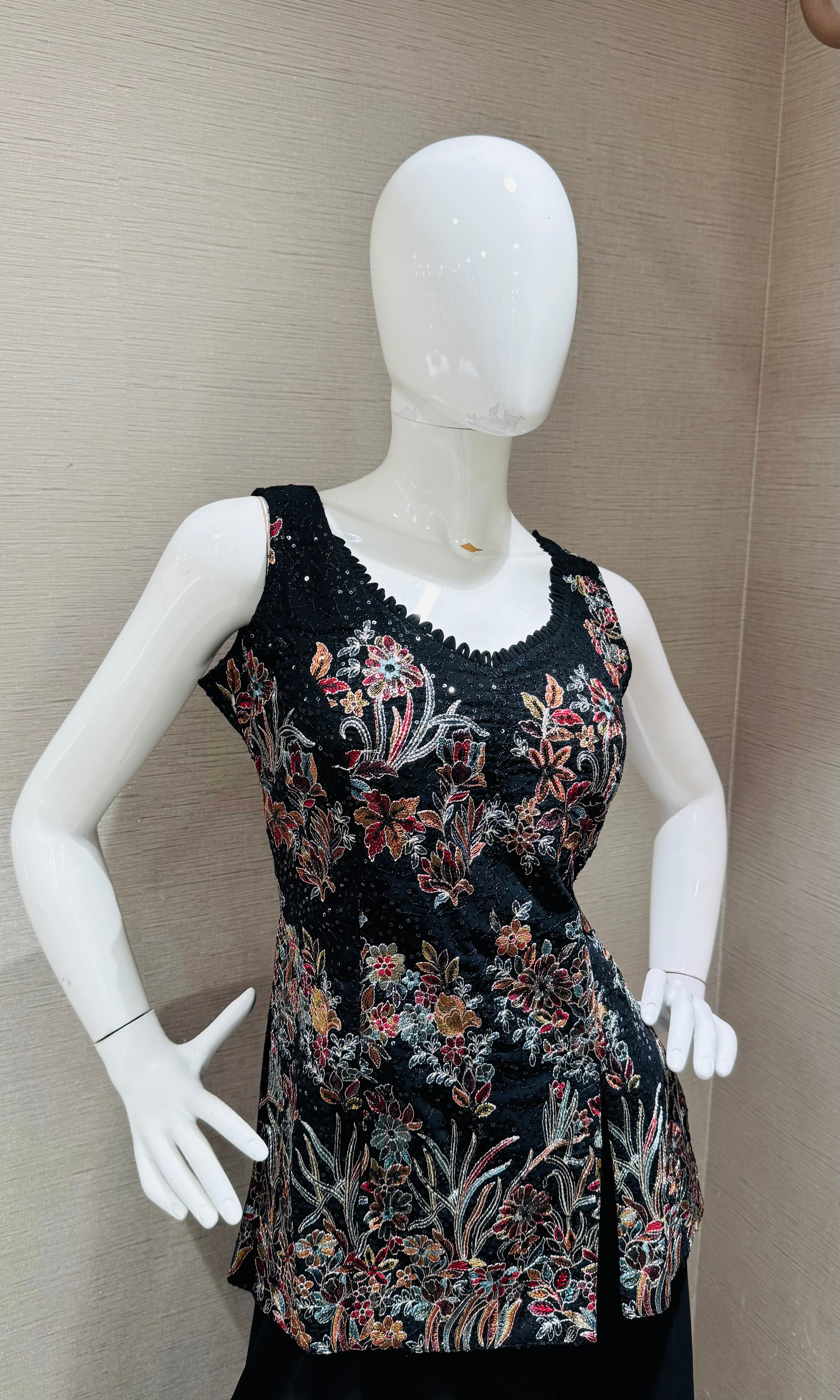 Black embroidered floral sharara set
