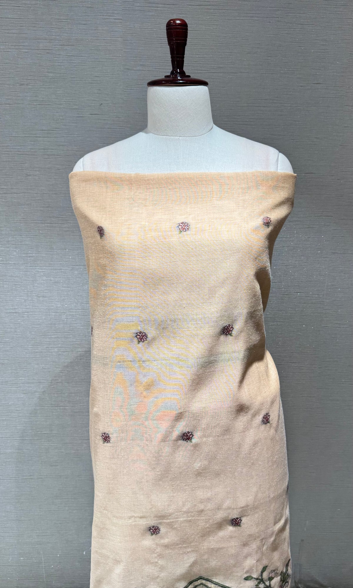 Light Beige floral embroidery dress material