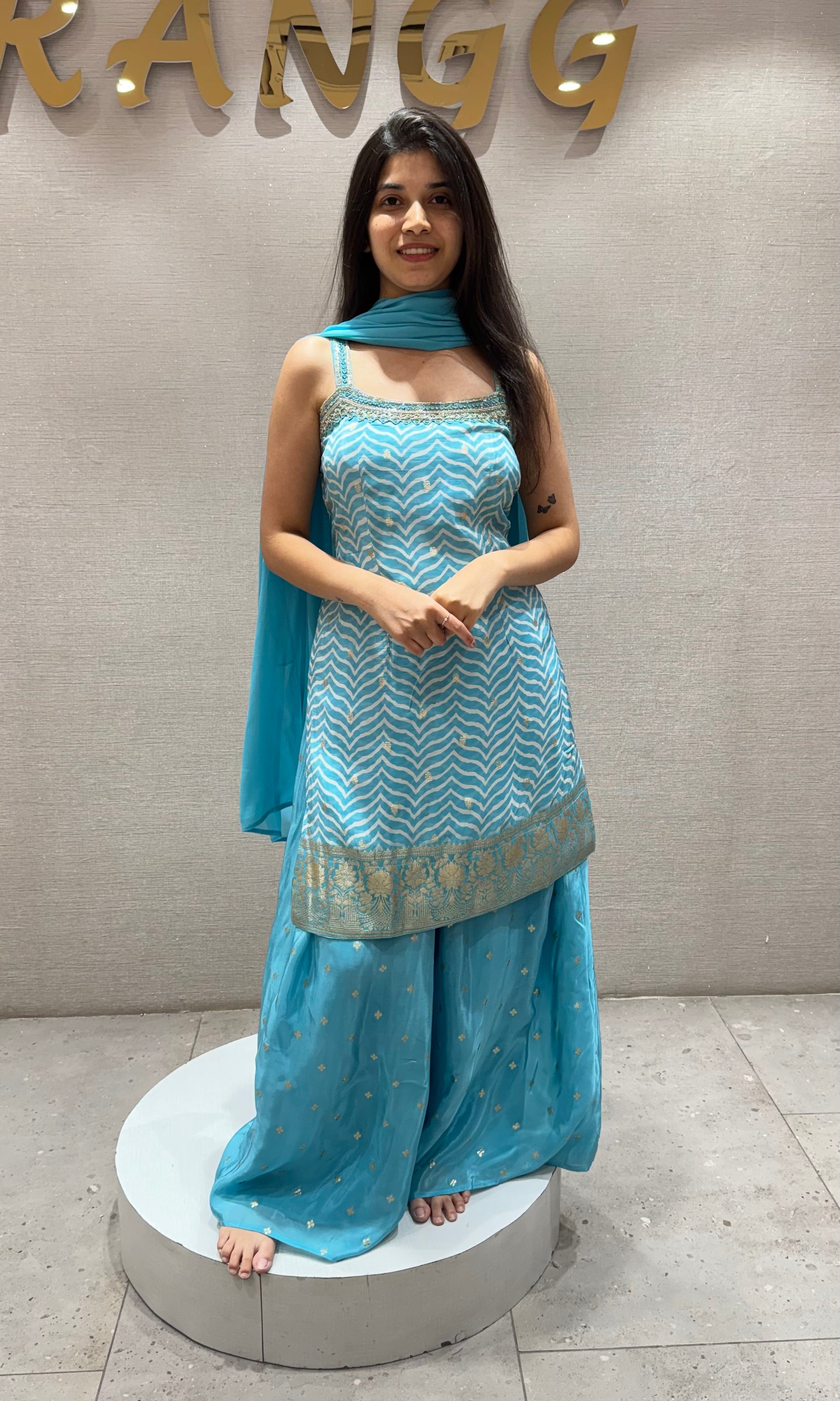 LIGHT Blue Silk Sharara set