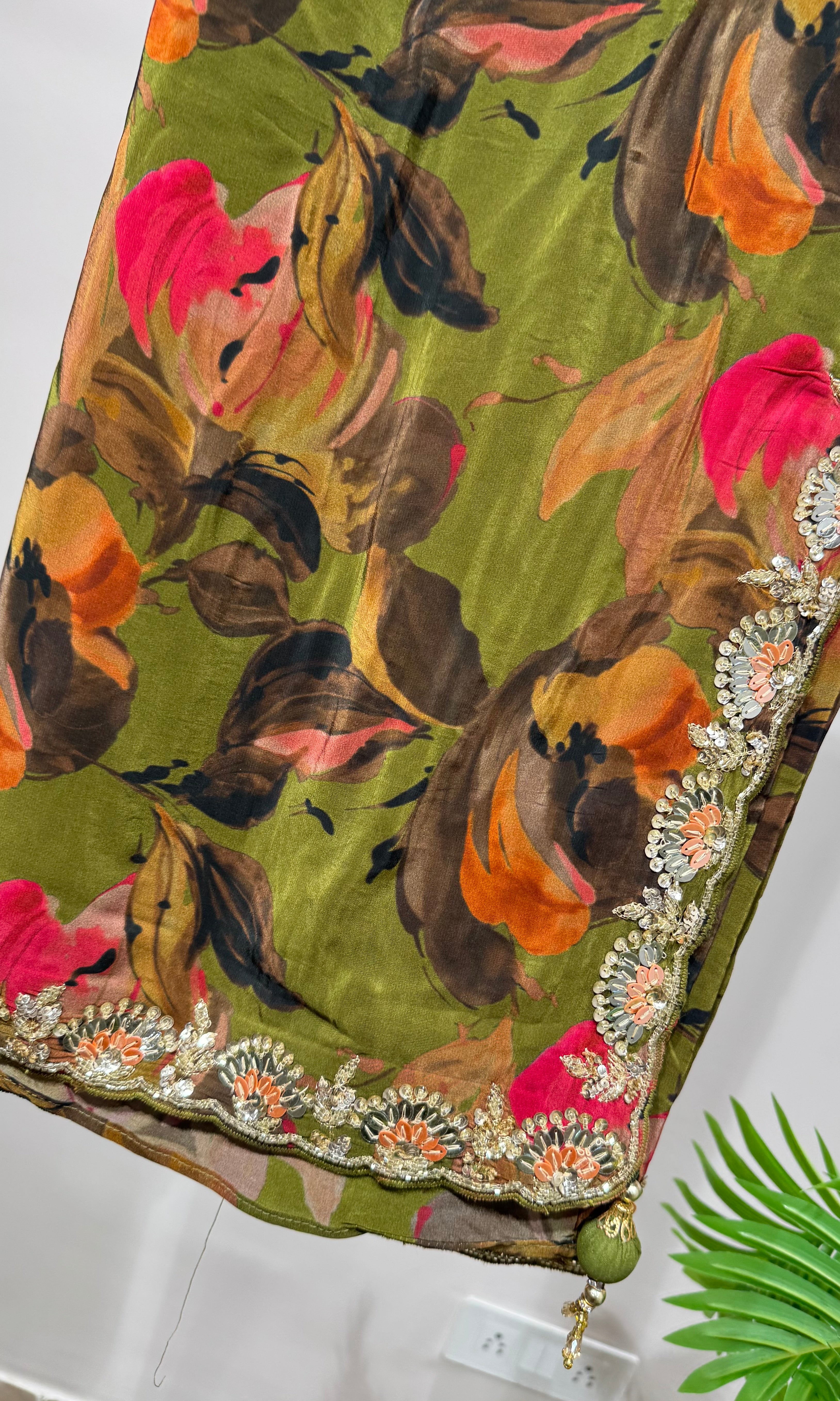 Green FLORAL saree with EMBROIDERED blouse