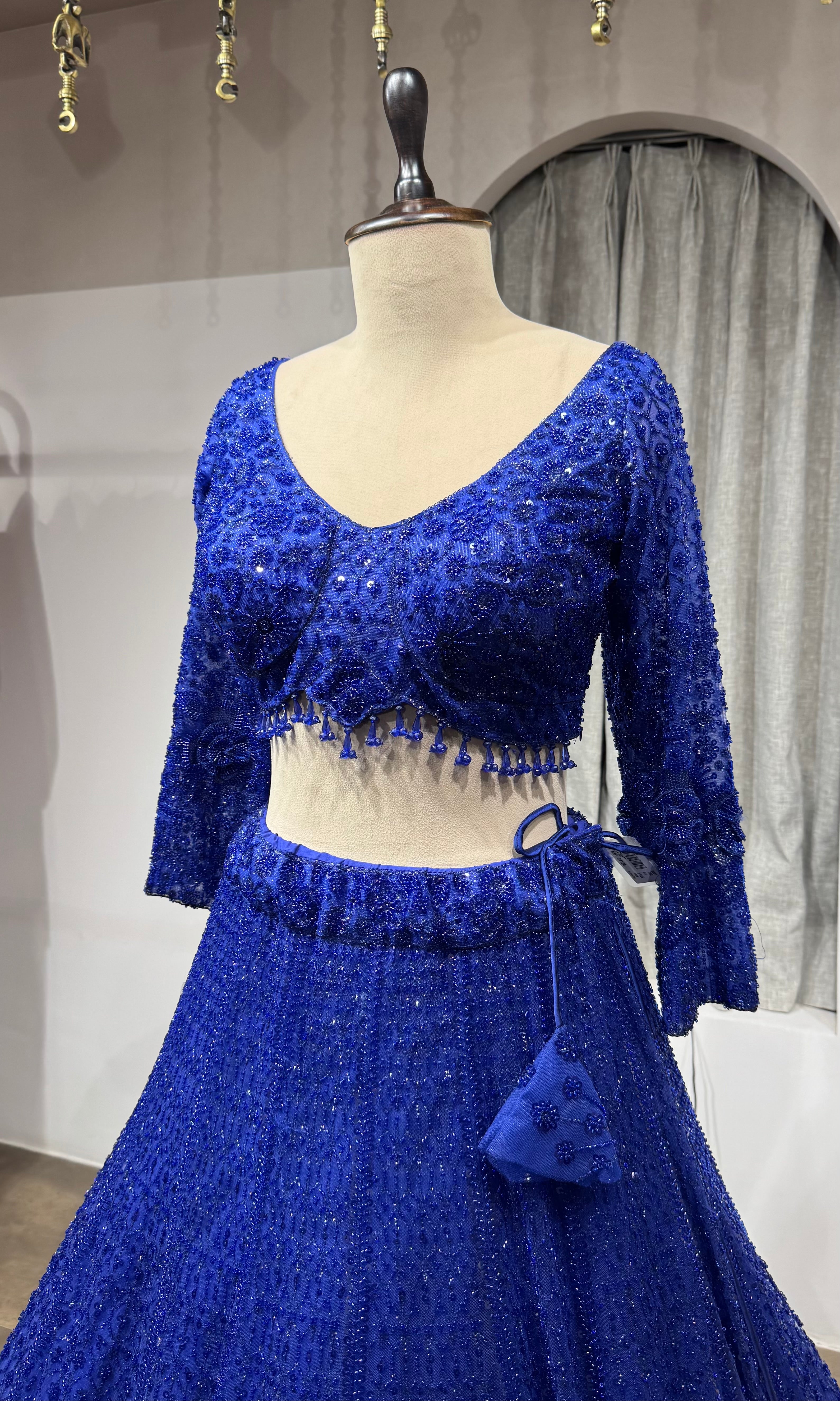 Royal Blue Crystal Embroidered Lehenga Set