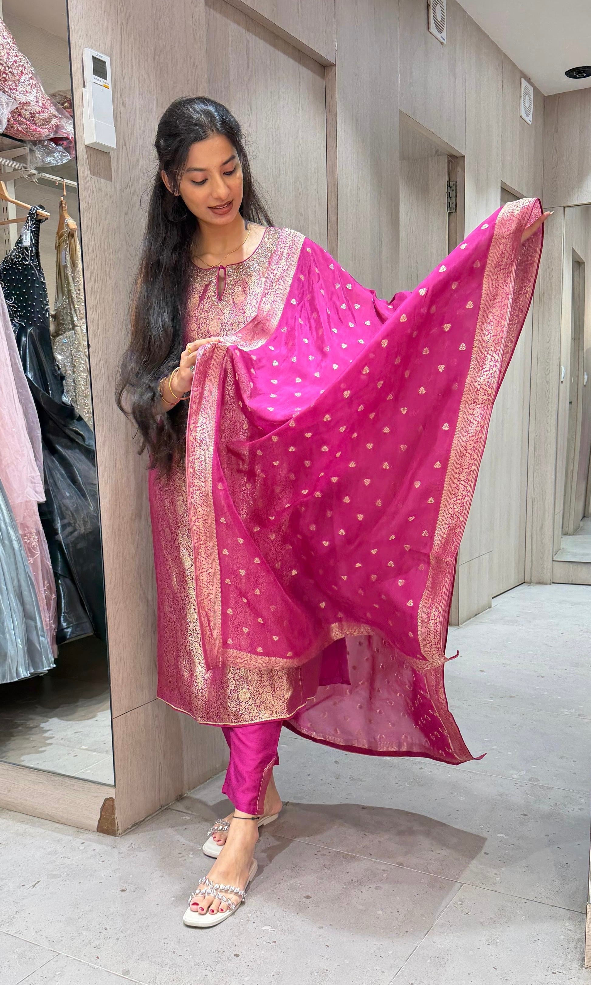 Violet Banarasi ethnic kurta set