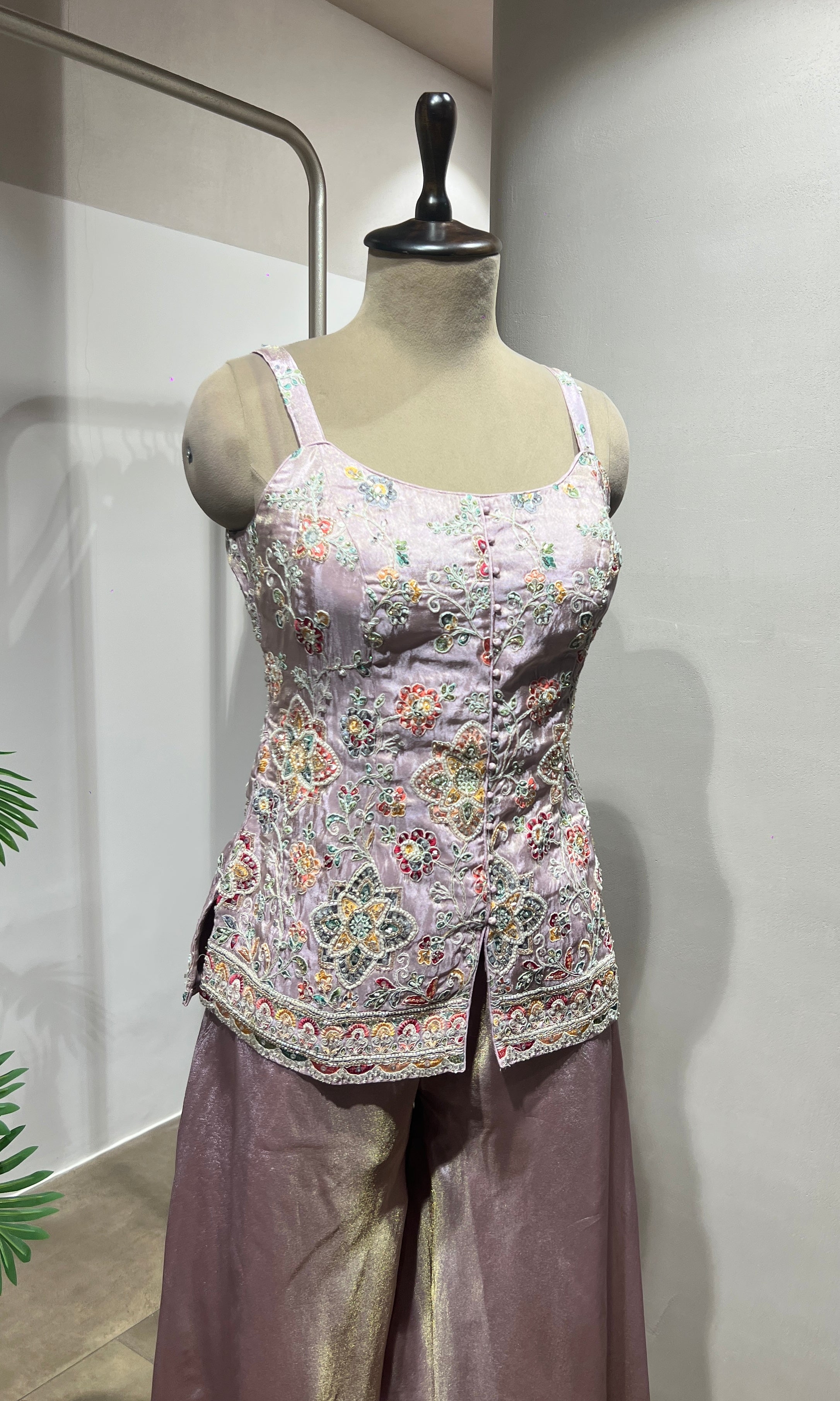 Lavender Shimmer Tissue Peplum Suit