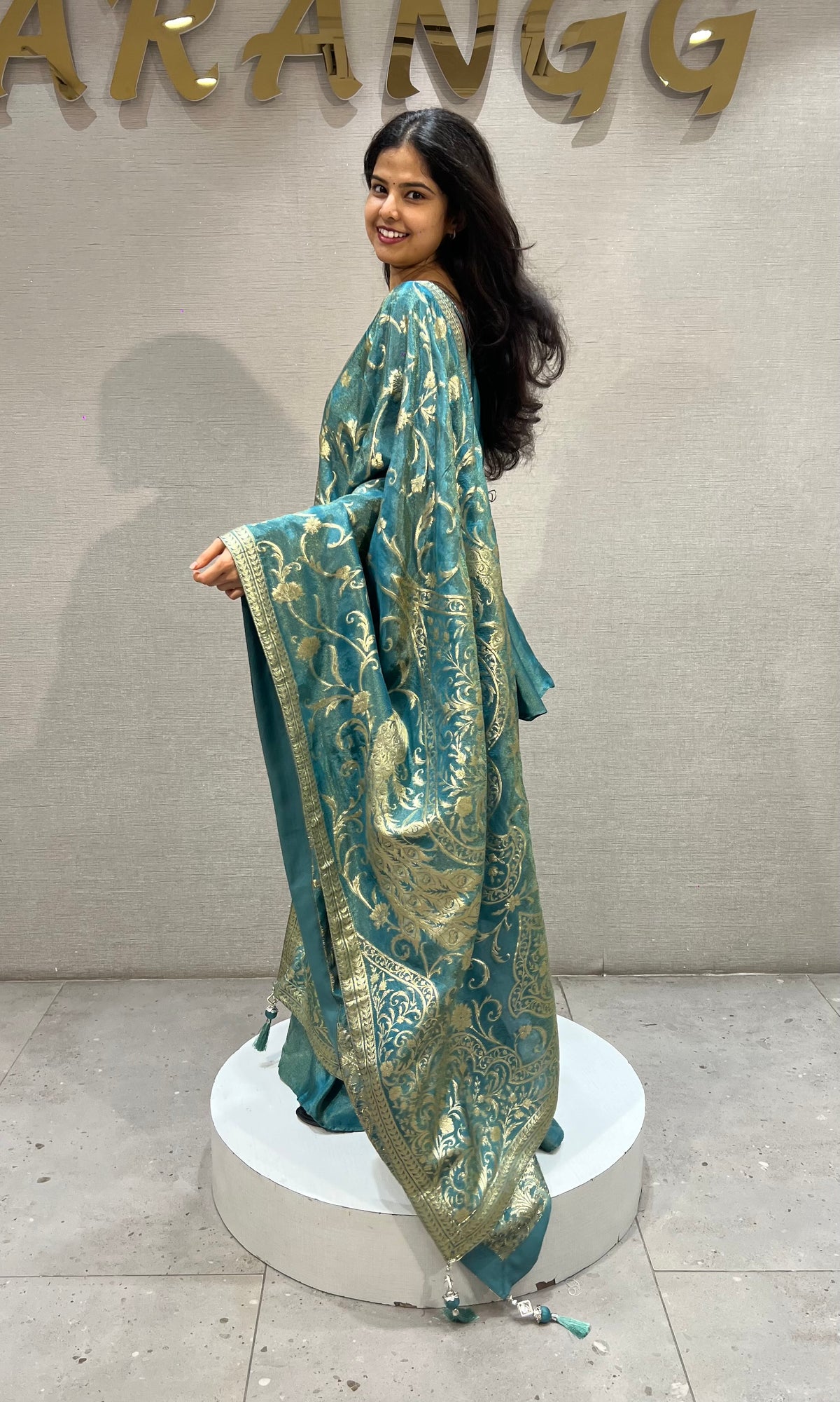 Blue ethnic Silk Blend Shimmer Peplum Palazzo set