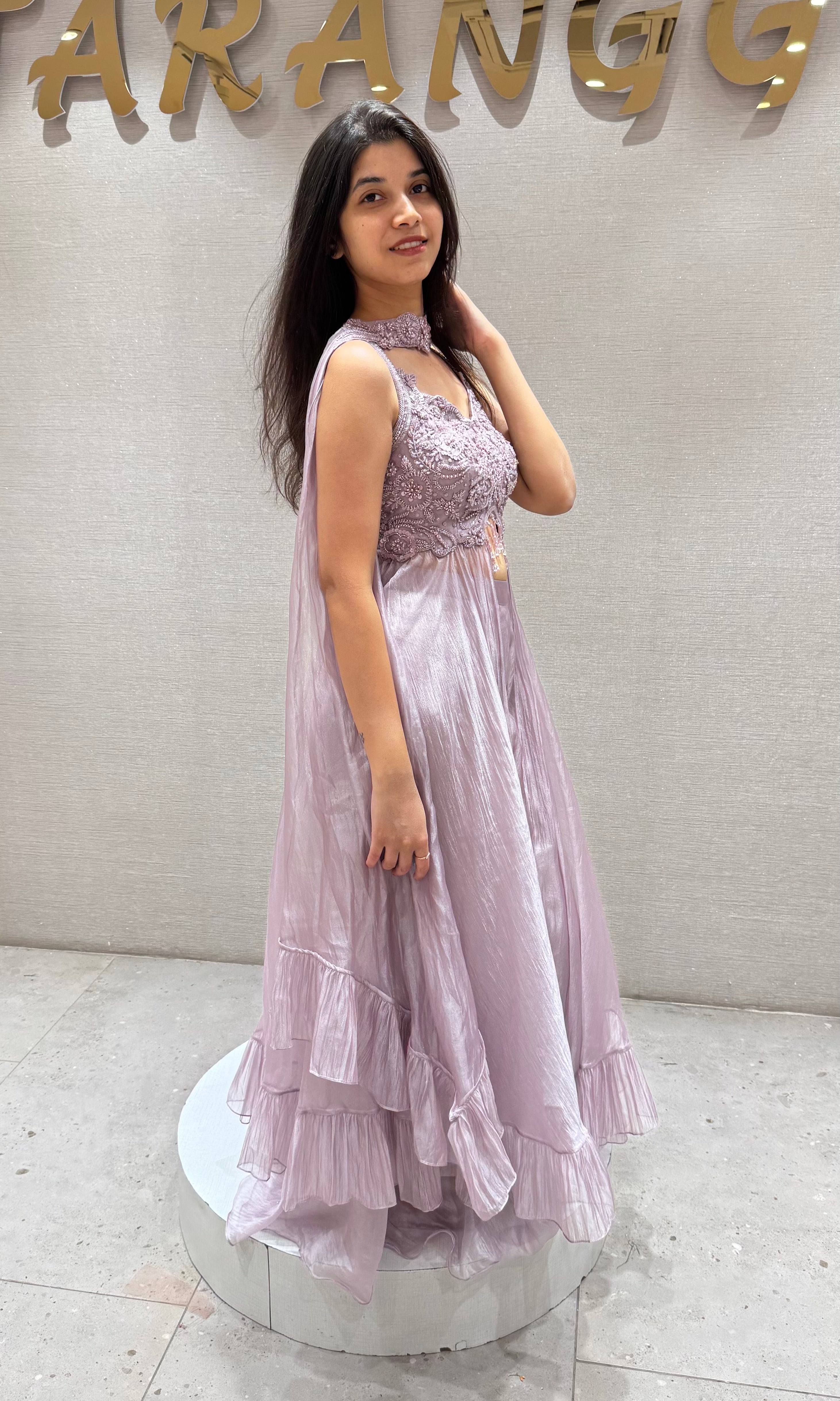 Lilac EMBROIDERED peplum Palazzo set