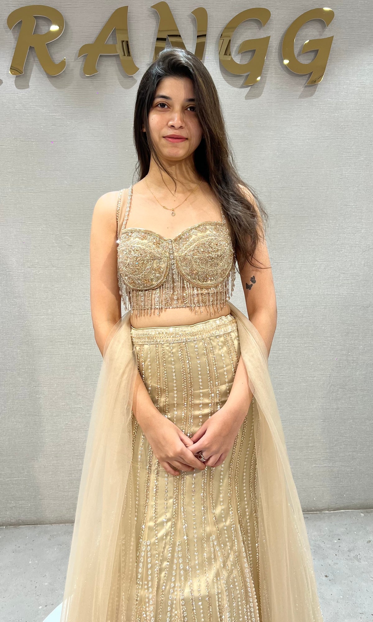 Gold Net Mermaid Lehenga with Jewel Stone & Cutdana Embroidery