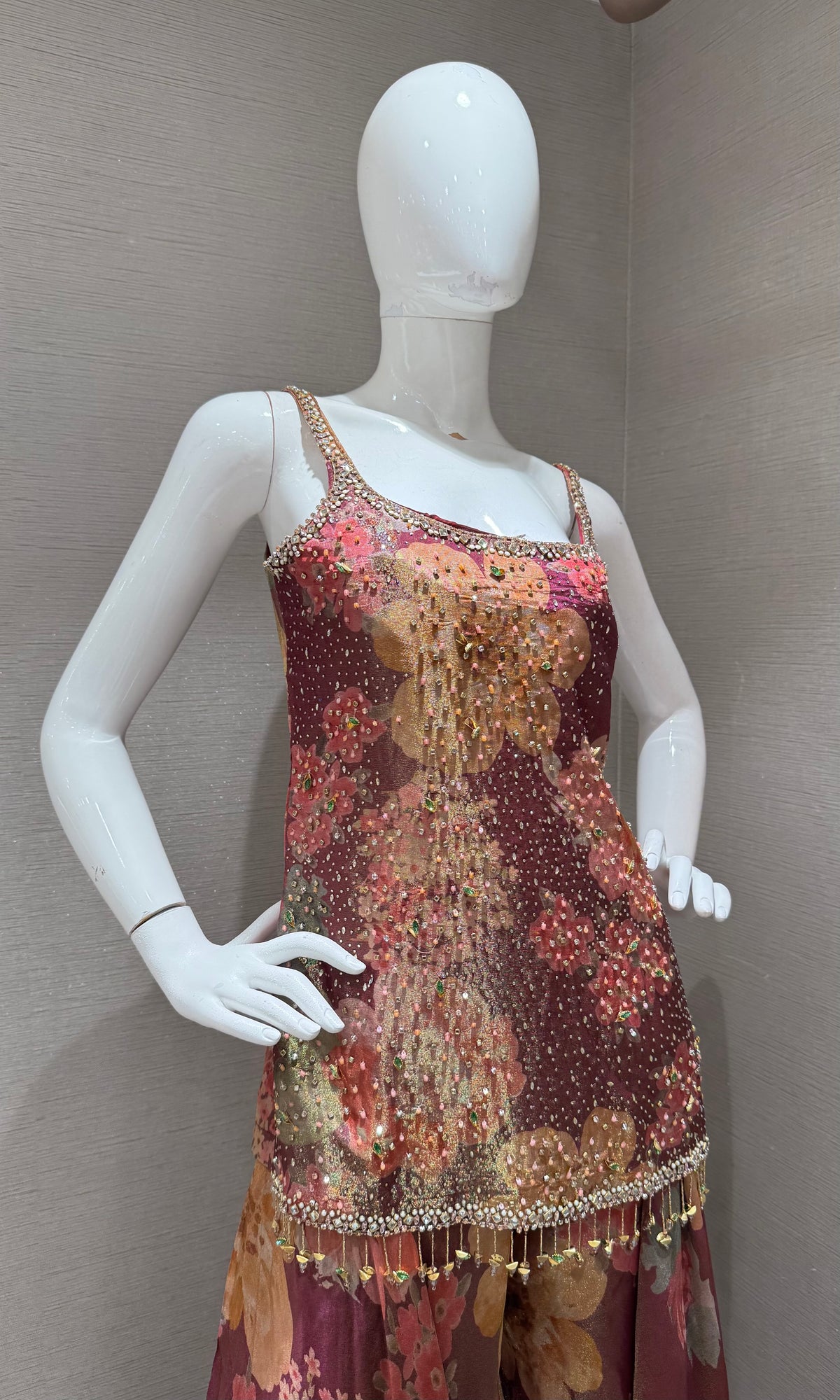 WINE Art Silk Multicolor Floral Printed Sharara Set