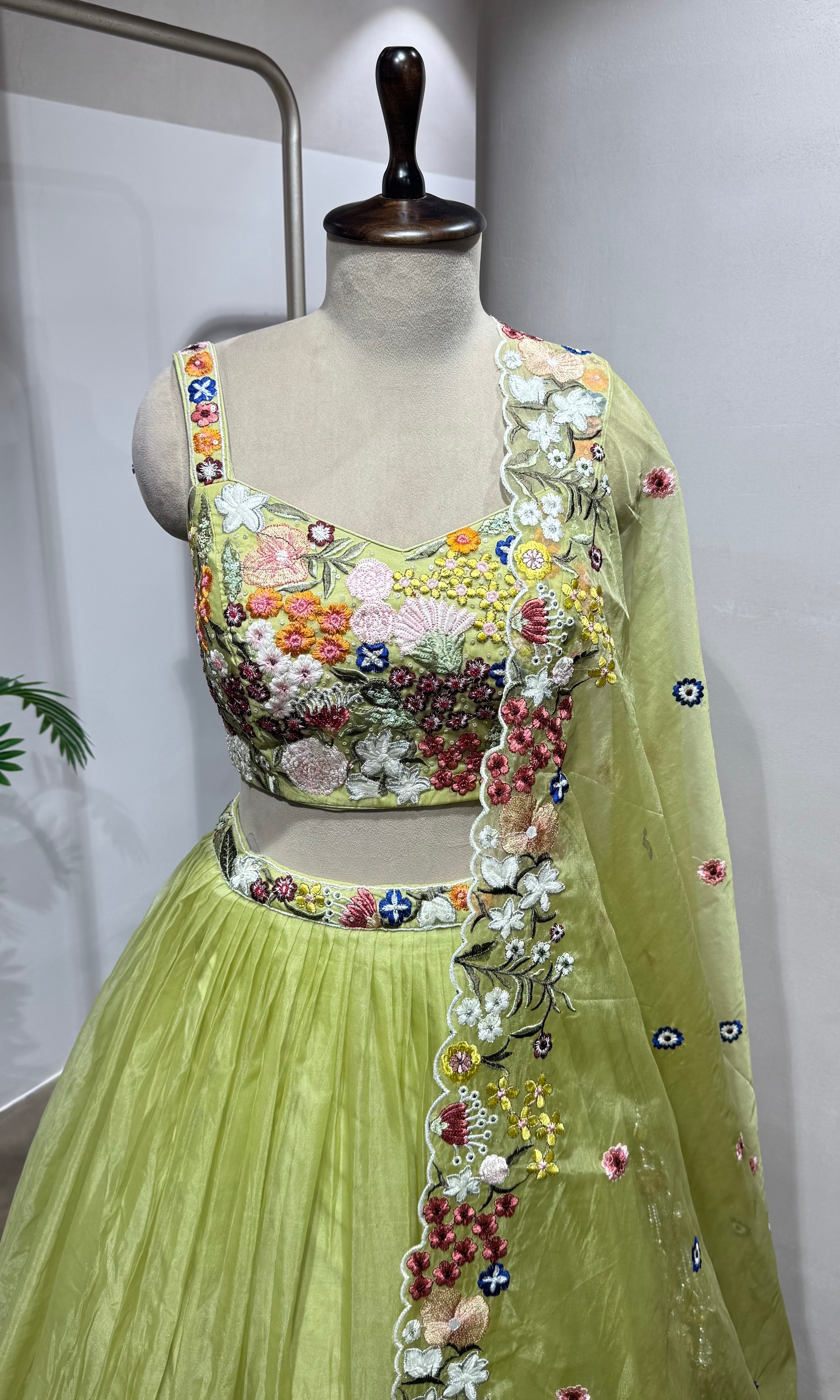 Green floral embroidered lehenga set