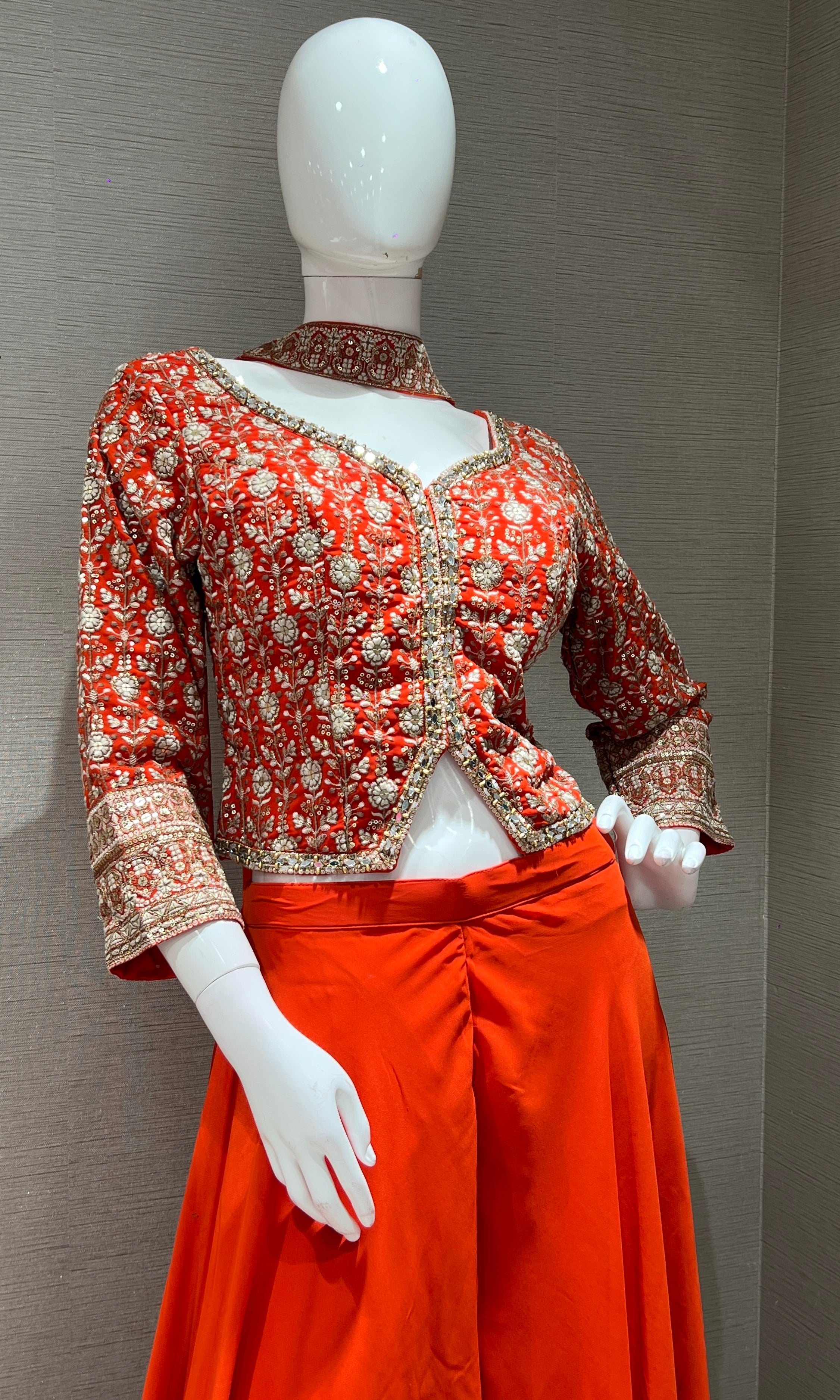 ORANGE embroidered jacket PALAZZO SET