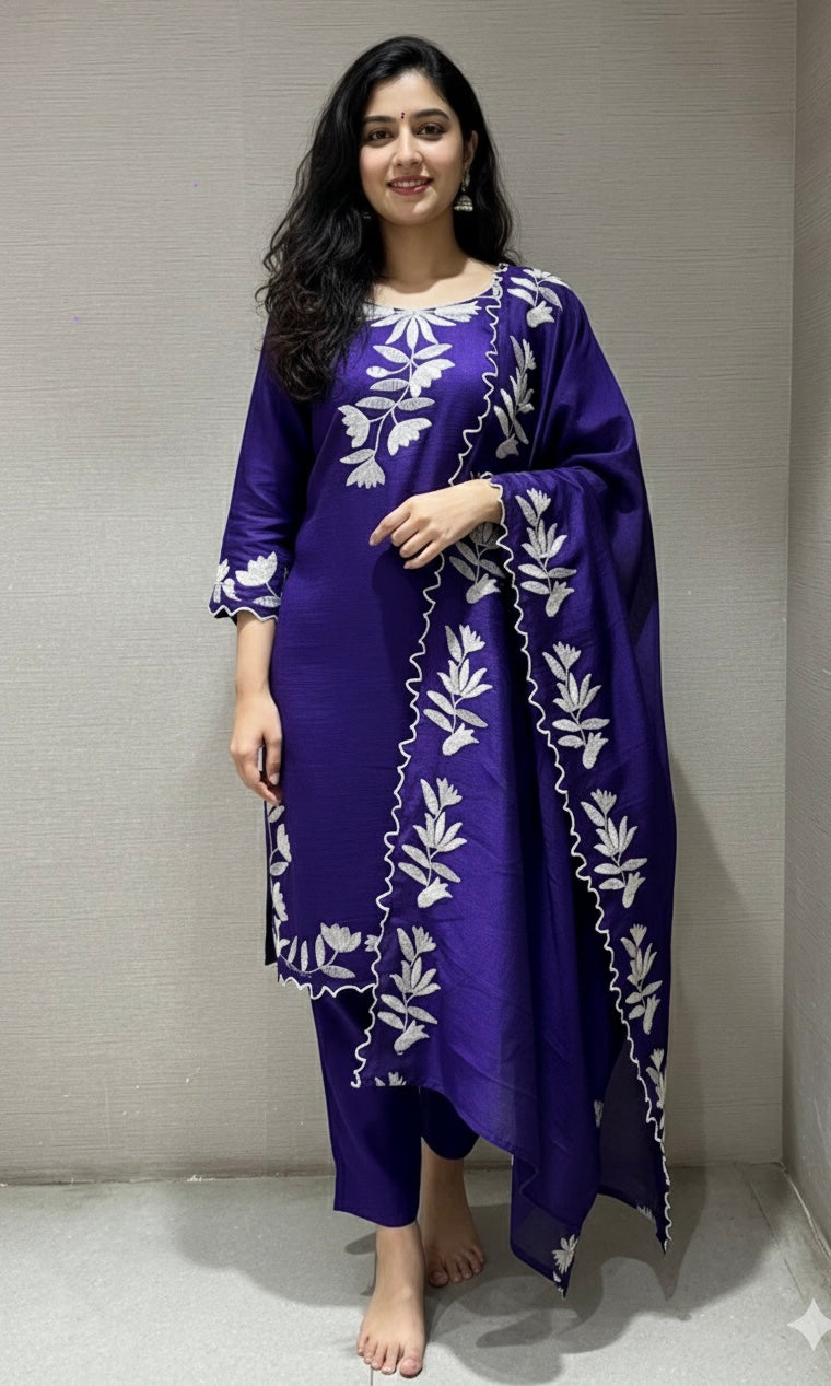 PURPLE FLORAL PRINTED KURTA SET