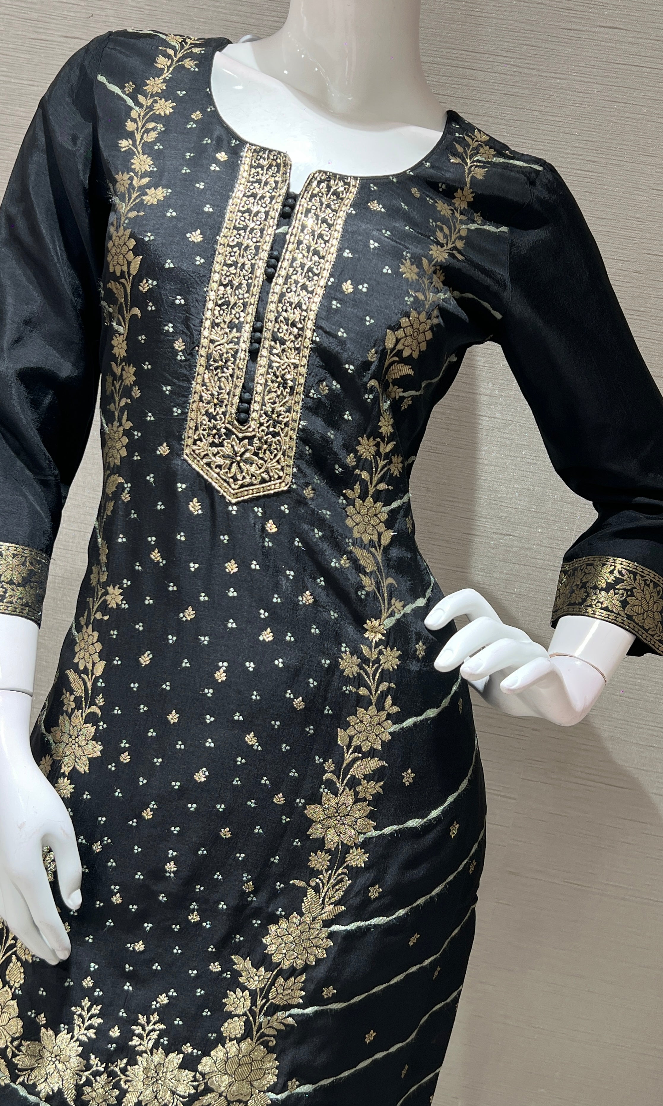 Black golden floral print kurta set