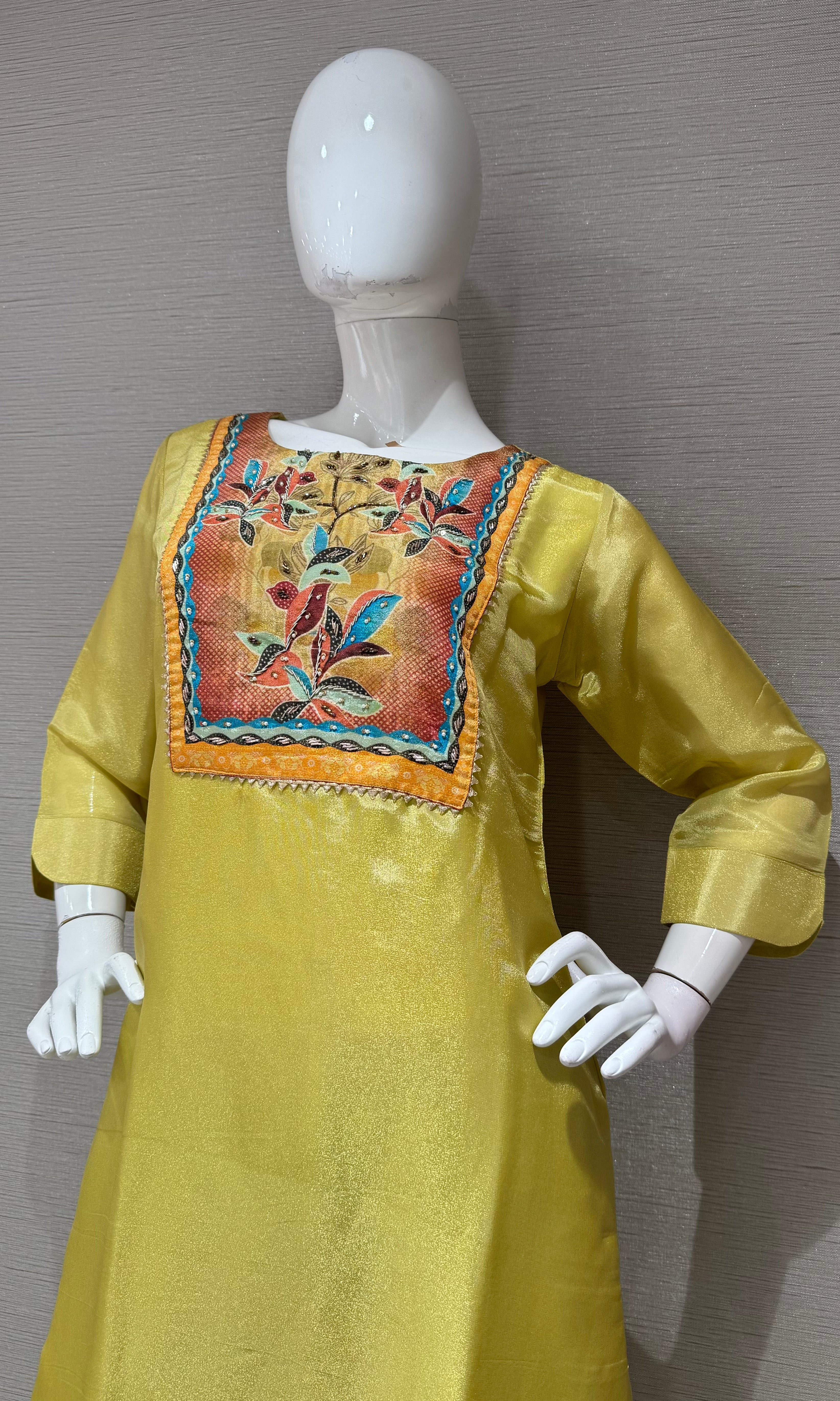 Yellow Chanderi Silk Embroidered Kurta Set