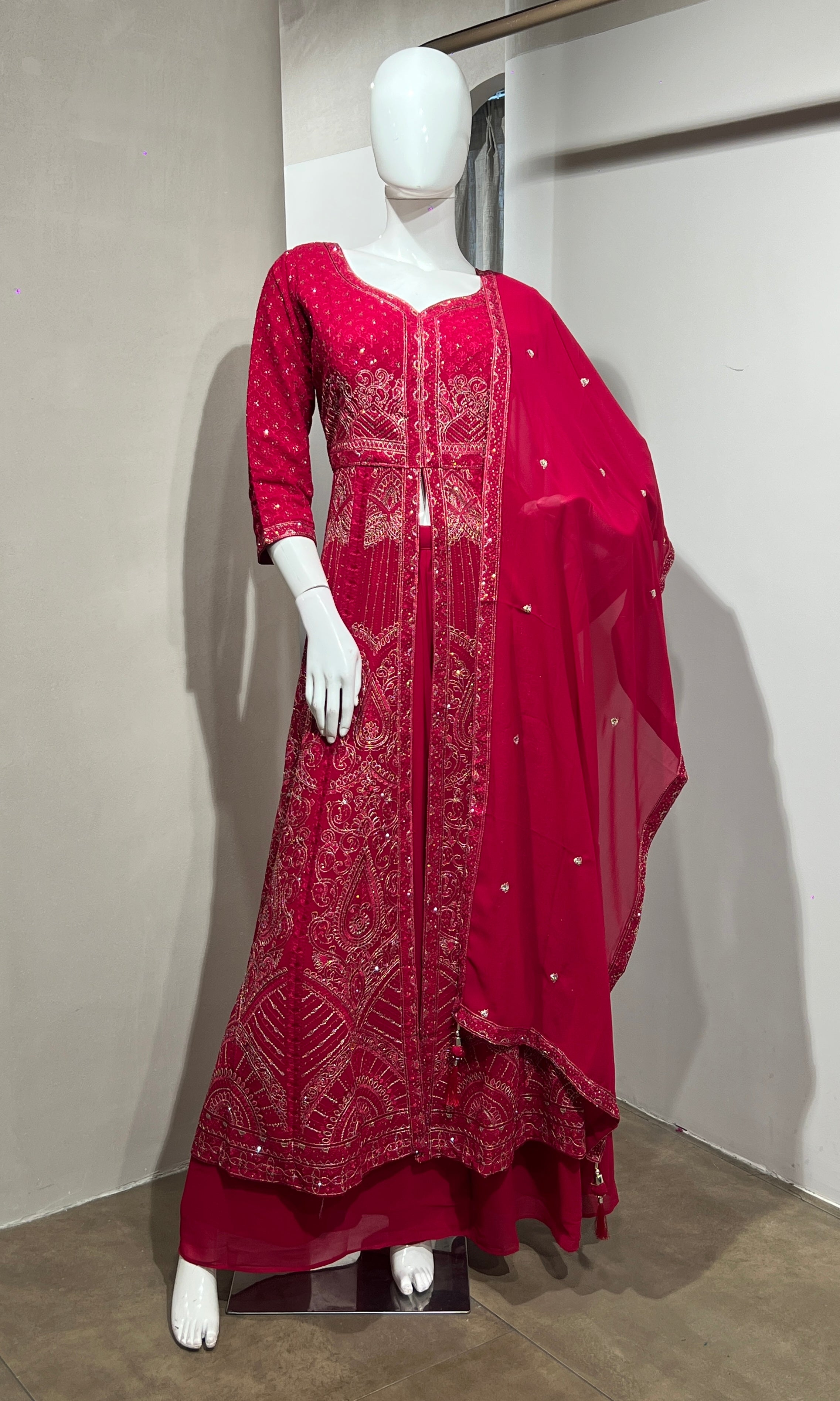 Pink FRONT SLIT ANARKALI WITH PALAZZO PANTS