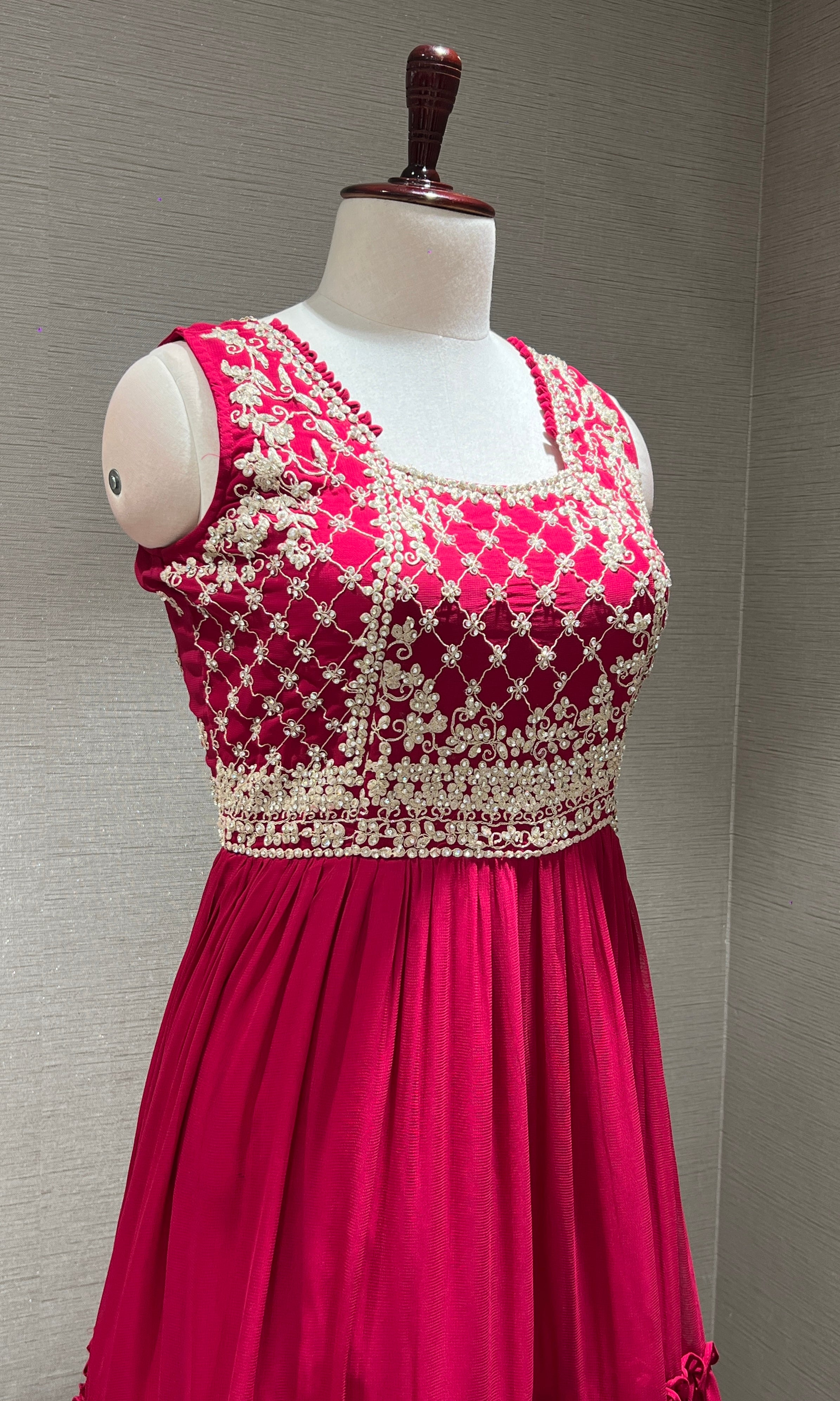 RANI PINK EMBROIDERED RUFFLE ANARKALI GOWN
