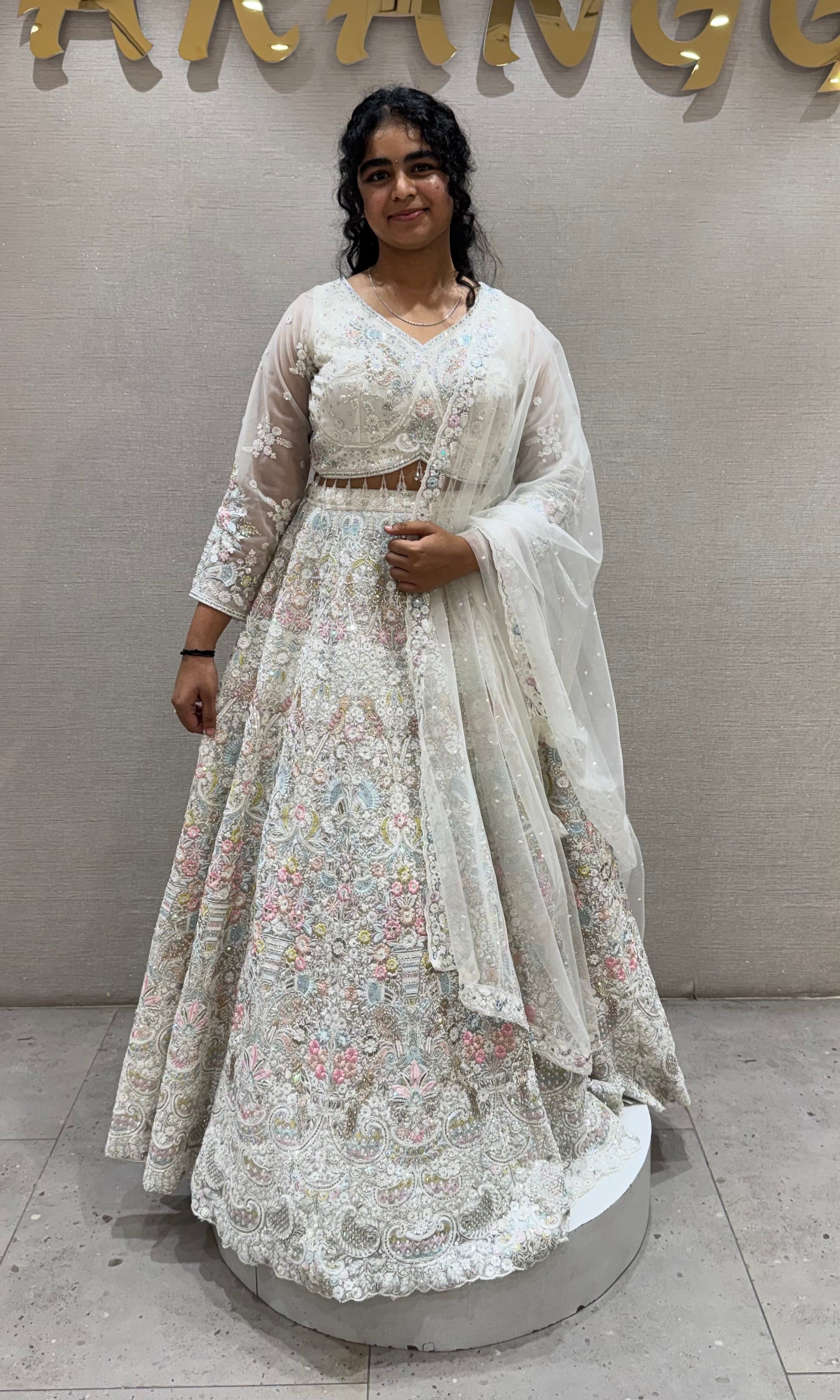 Cream Embroidered Butterfly Net Bridal Lehenga