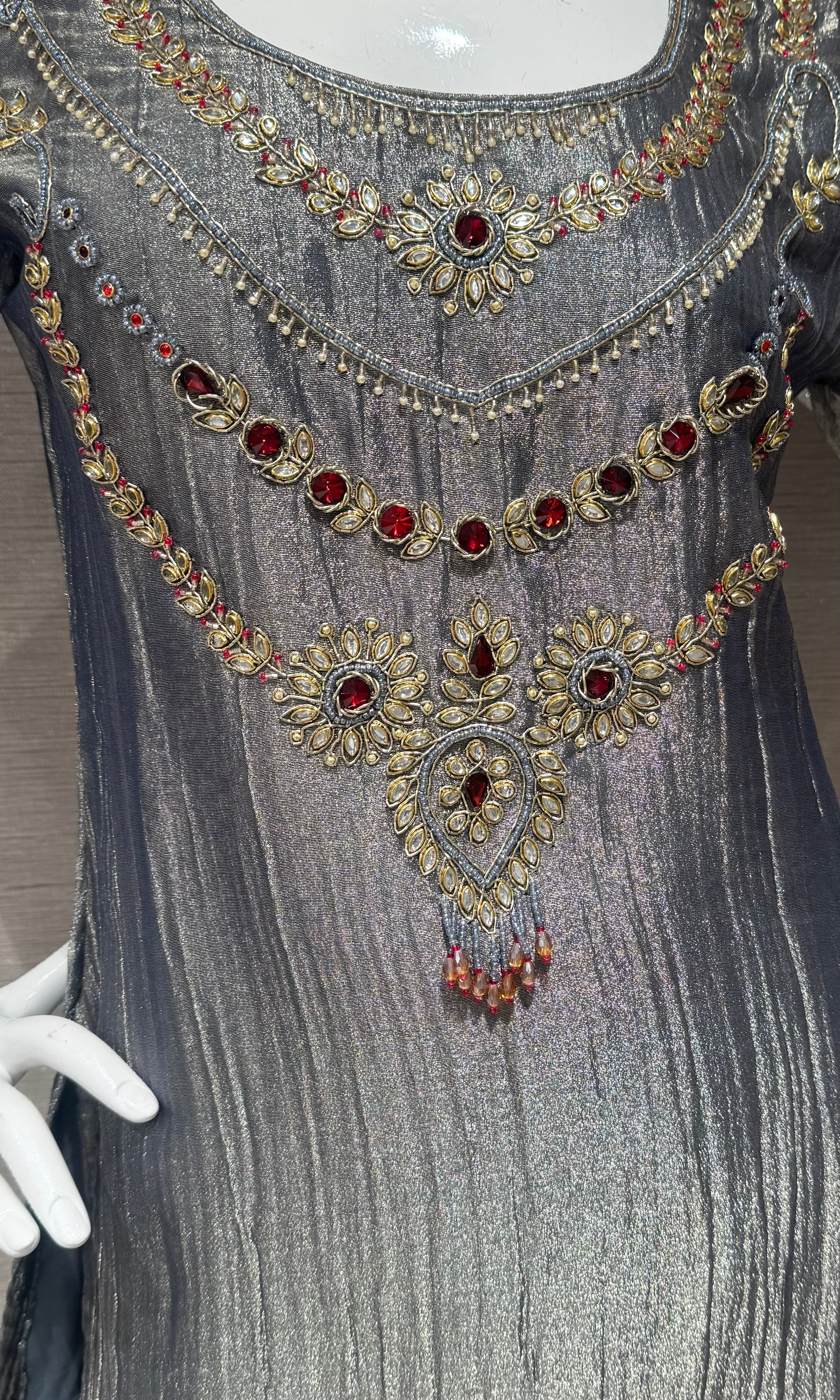 Grey Shimmer Cord Palazzo Set
