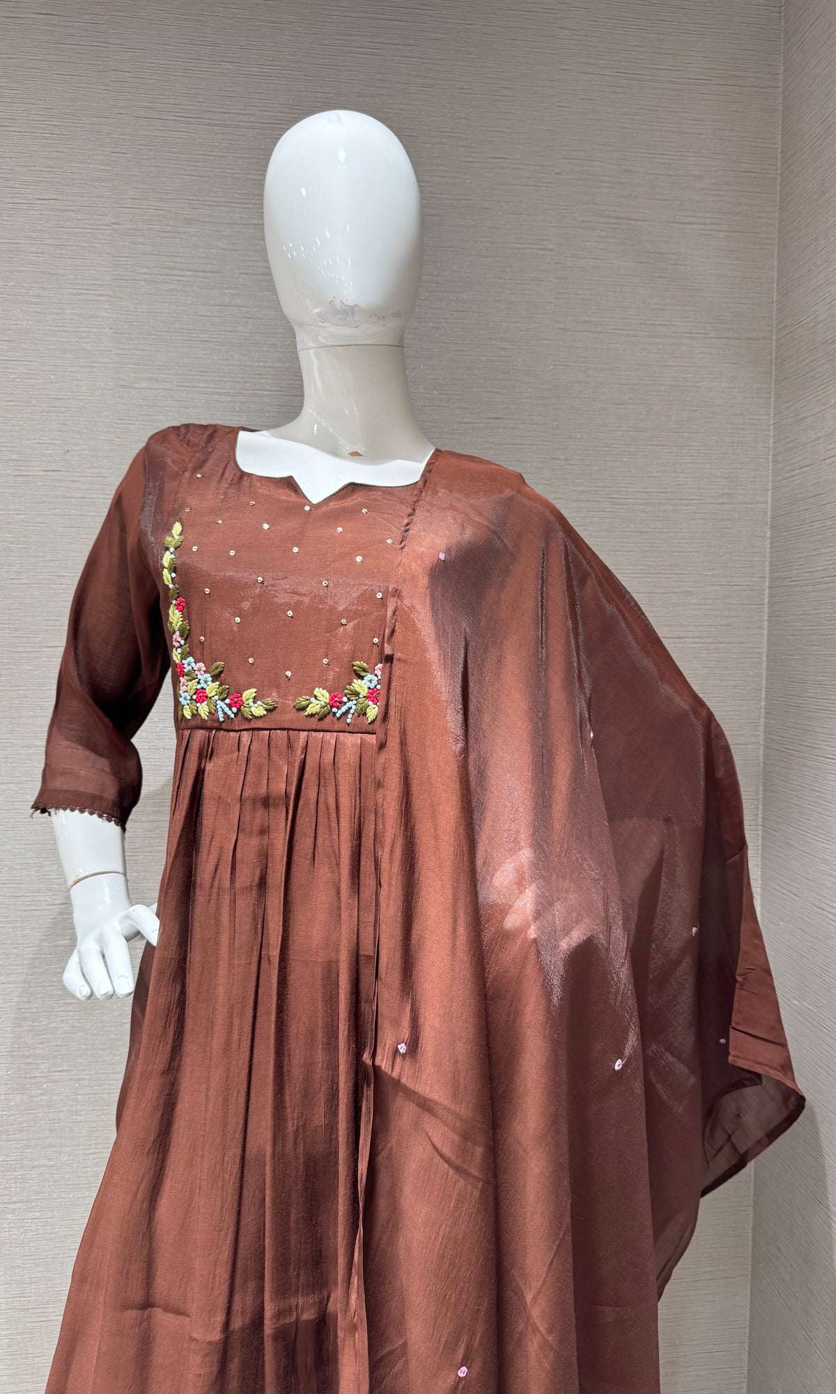 Brown chanderi silk kurta set with dupatta