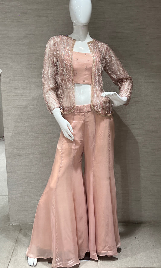 🌷Peach Indo western 3 piece sharara set, palazzo💐🛍️