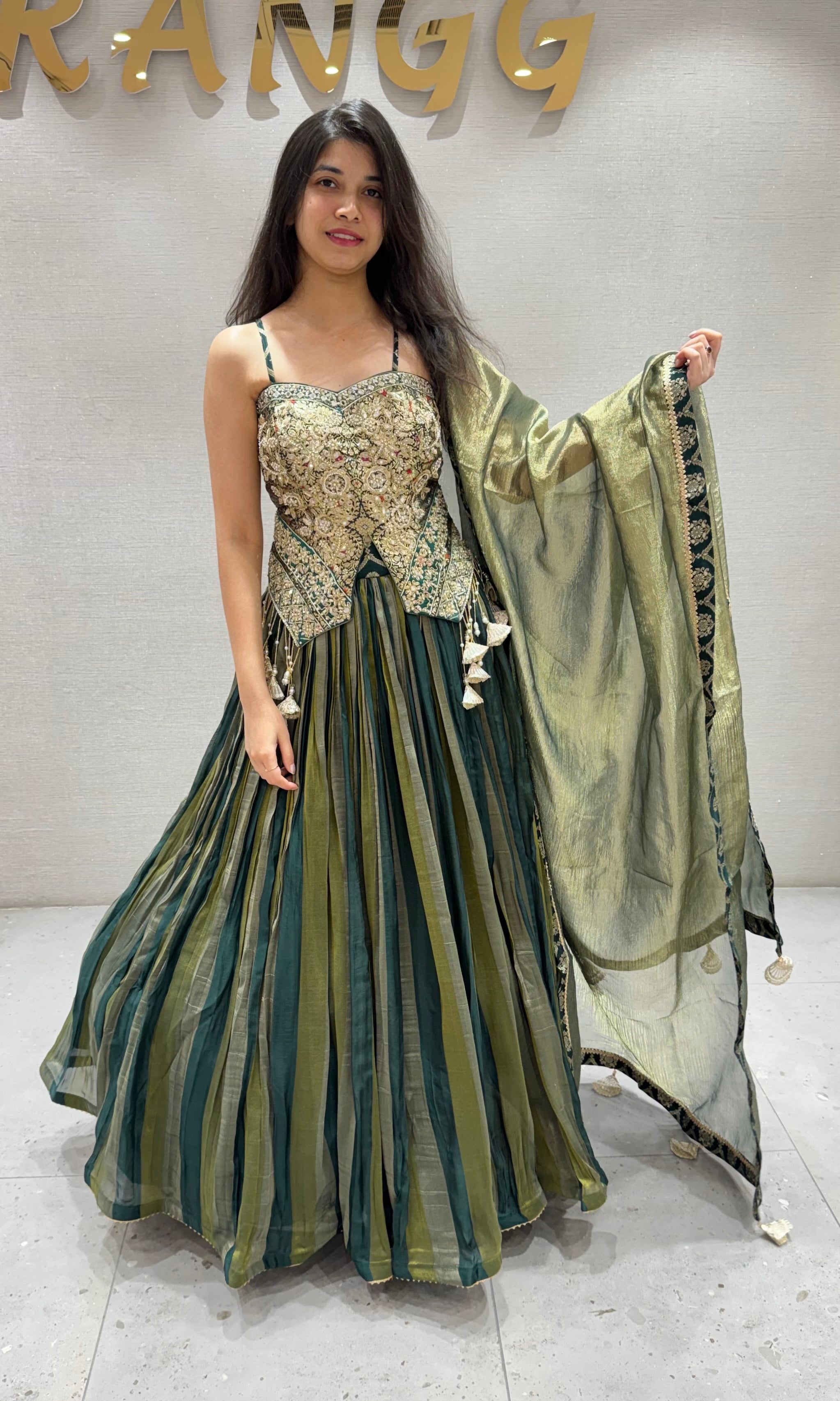 Green CORSET EMBROIDERED LEHENGA