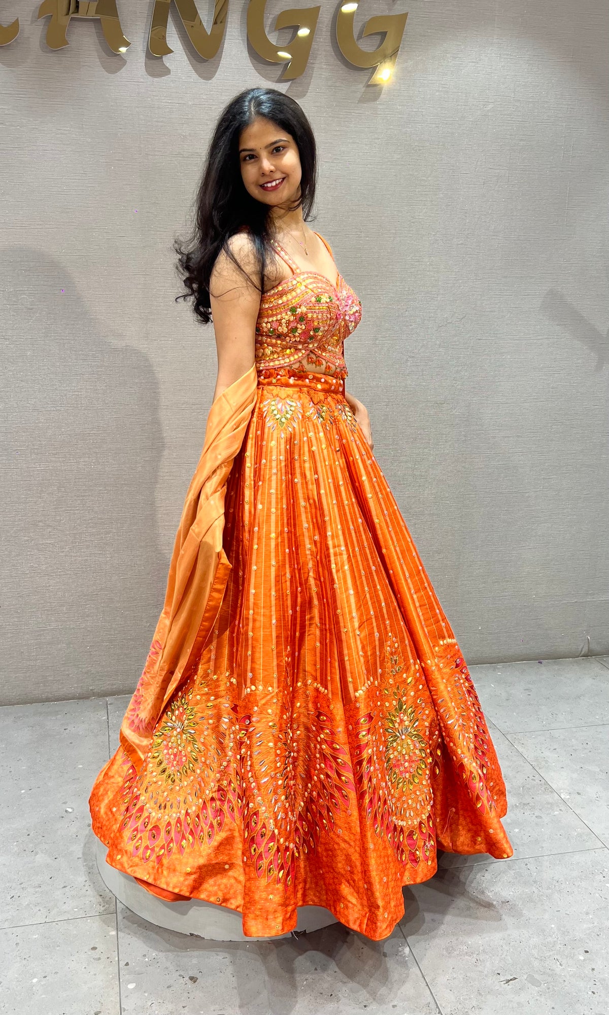Orange Embroidered Organza Lehenga Choli Set