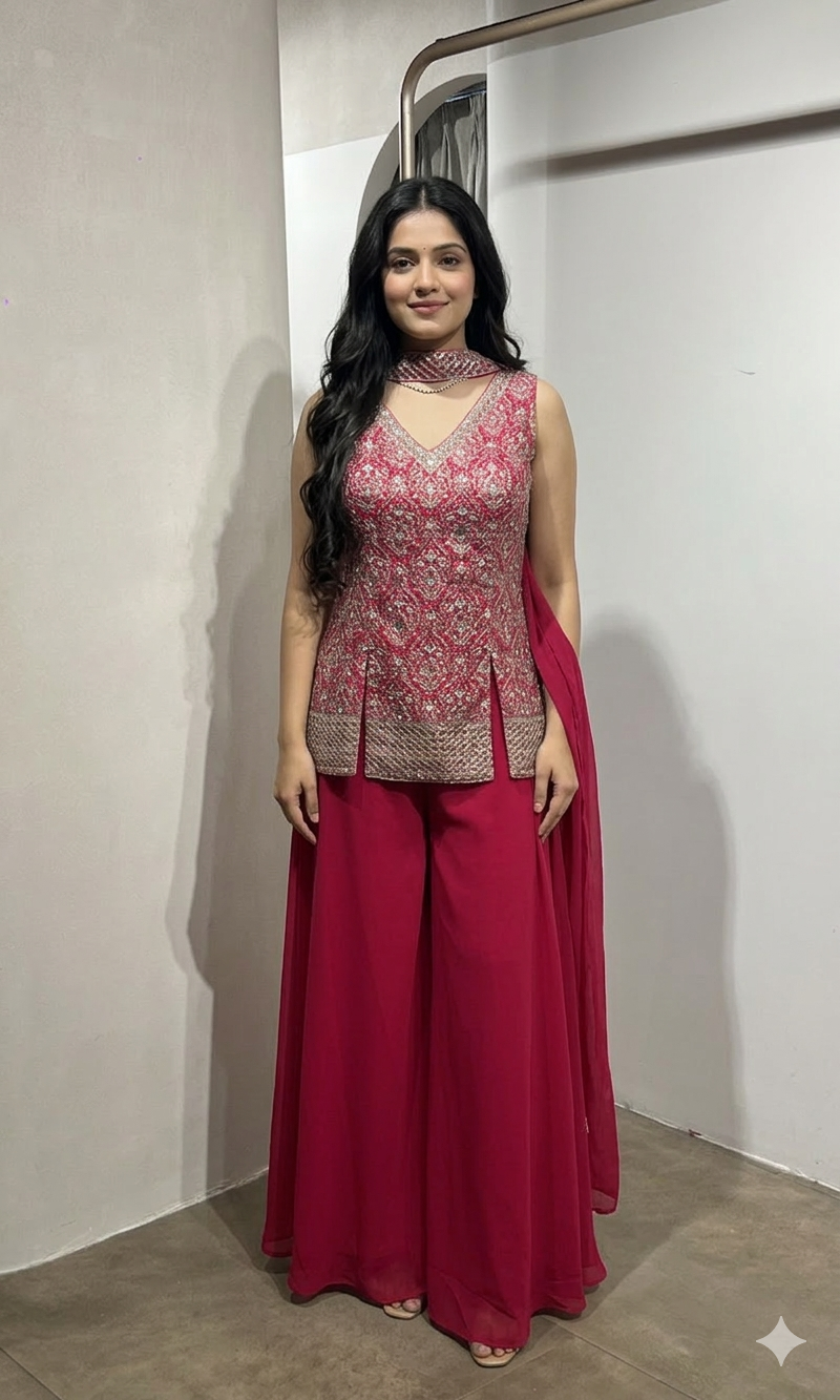 Cub Rani Pinterest Rani pink EMBROIDERED PEPLUM PALAZZO SET
