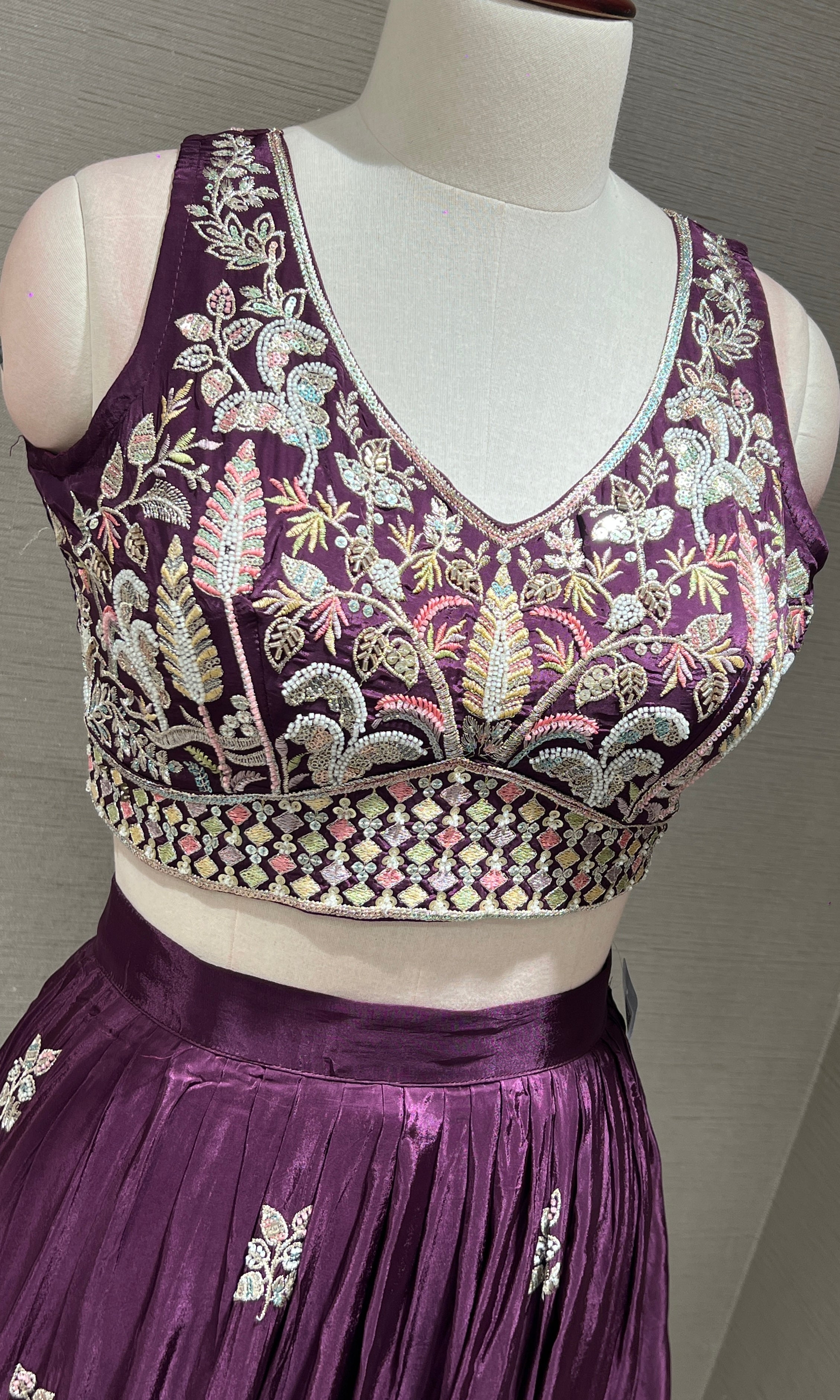 Royal Wine Floral Embroidered Lehenga