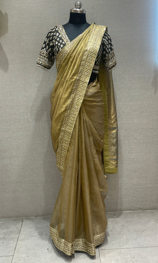 Black gold saree with ready blouse 1888