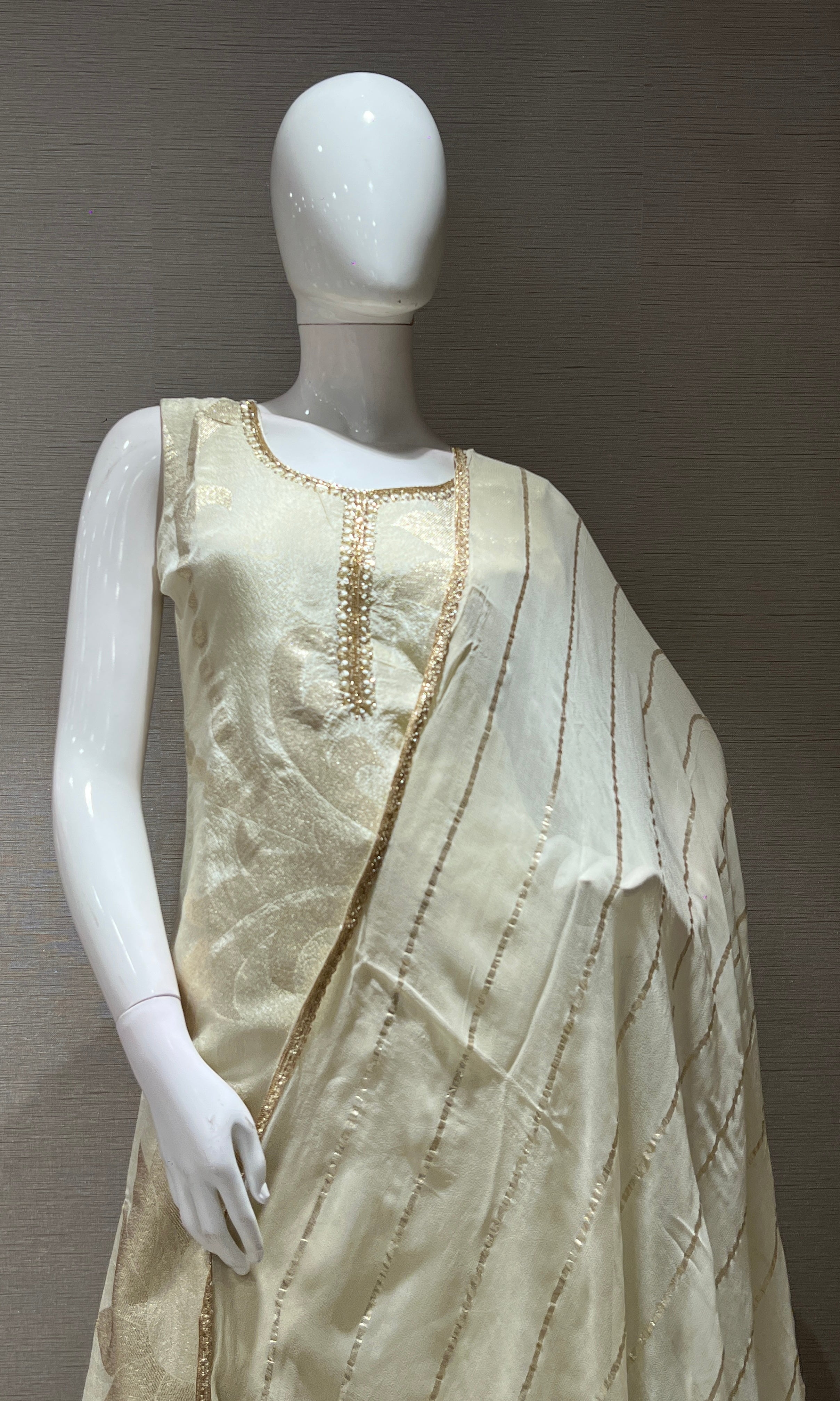 CREAM AND GOLD EMBROIDERY KURTA SET